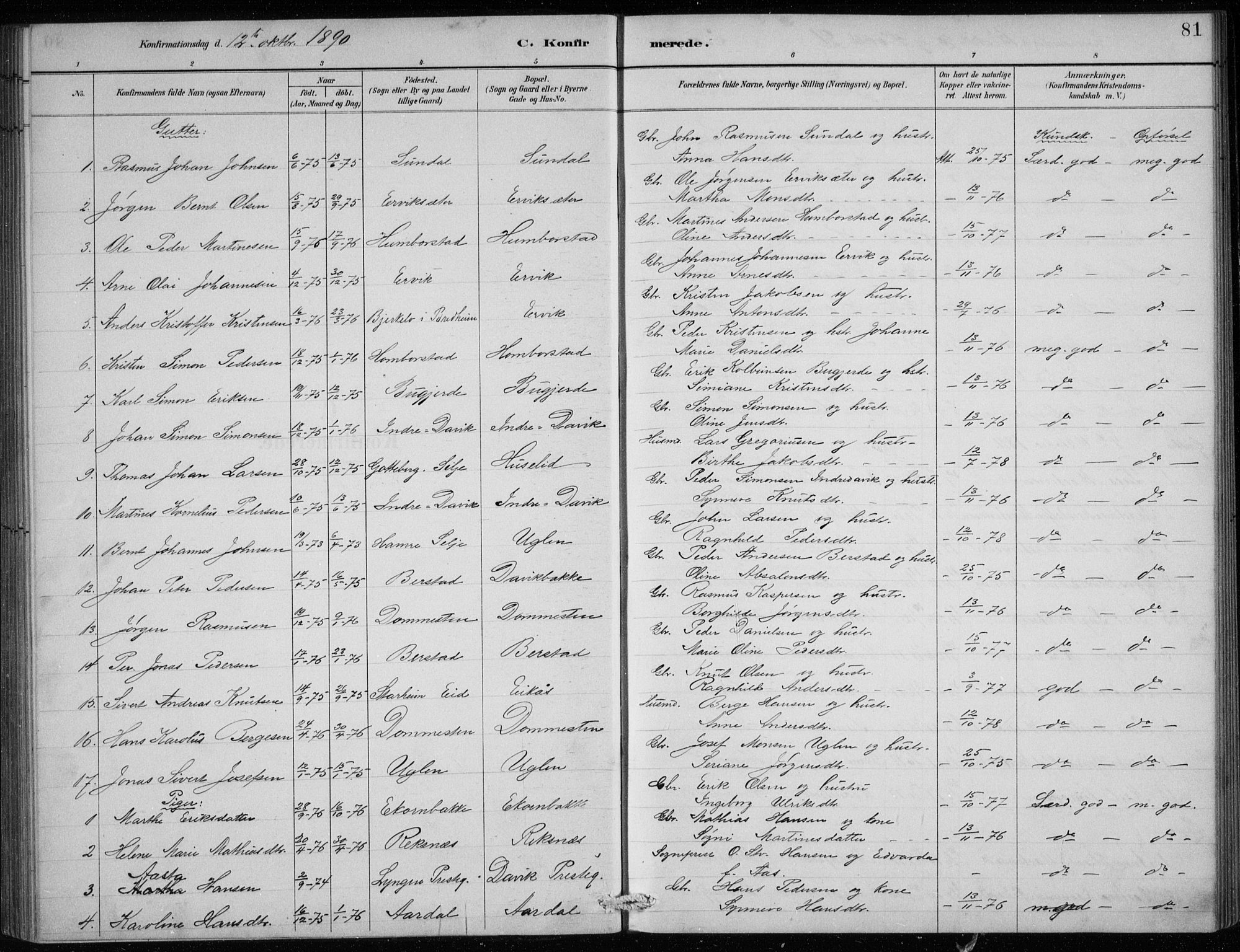 Davik sokneprestembete, AV/SAB-A-79701/H/Hab/Haba/L0002: Parish register (copy) no. A 2, 1890-1911, p. 81