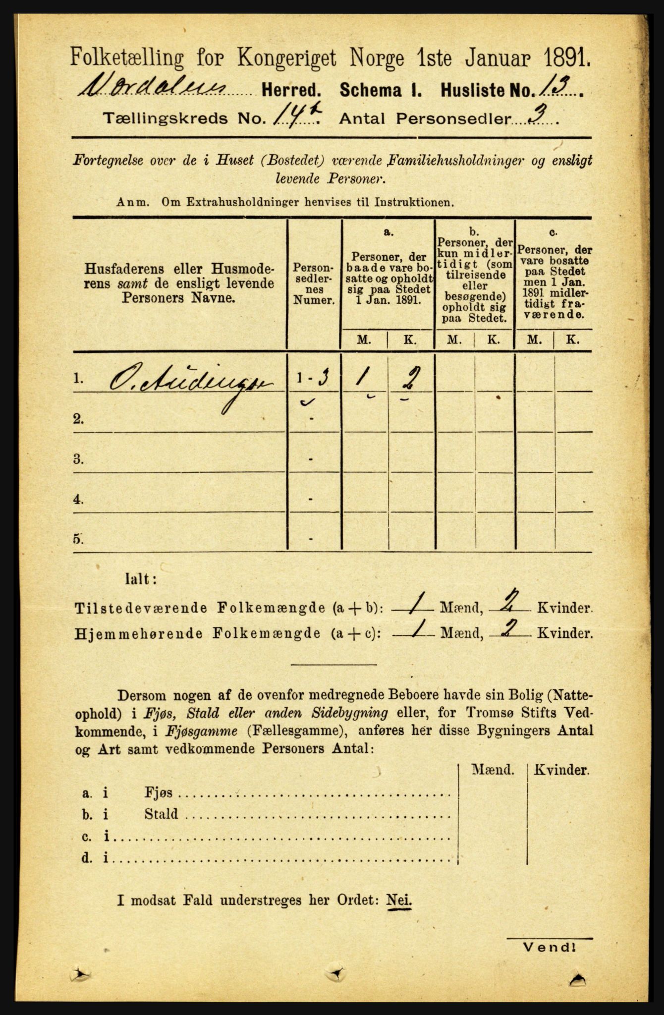 RA, 1891 census for 1721 Verdal, 1891, p. 7336