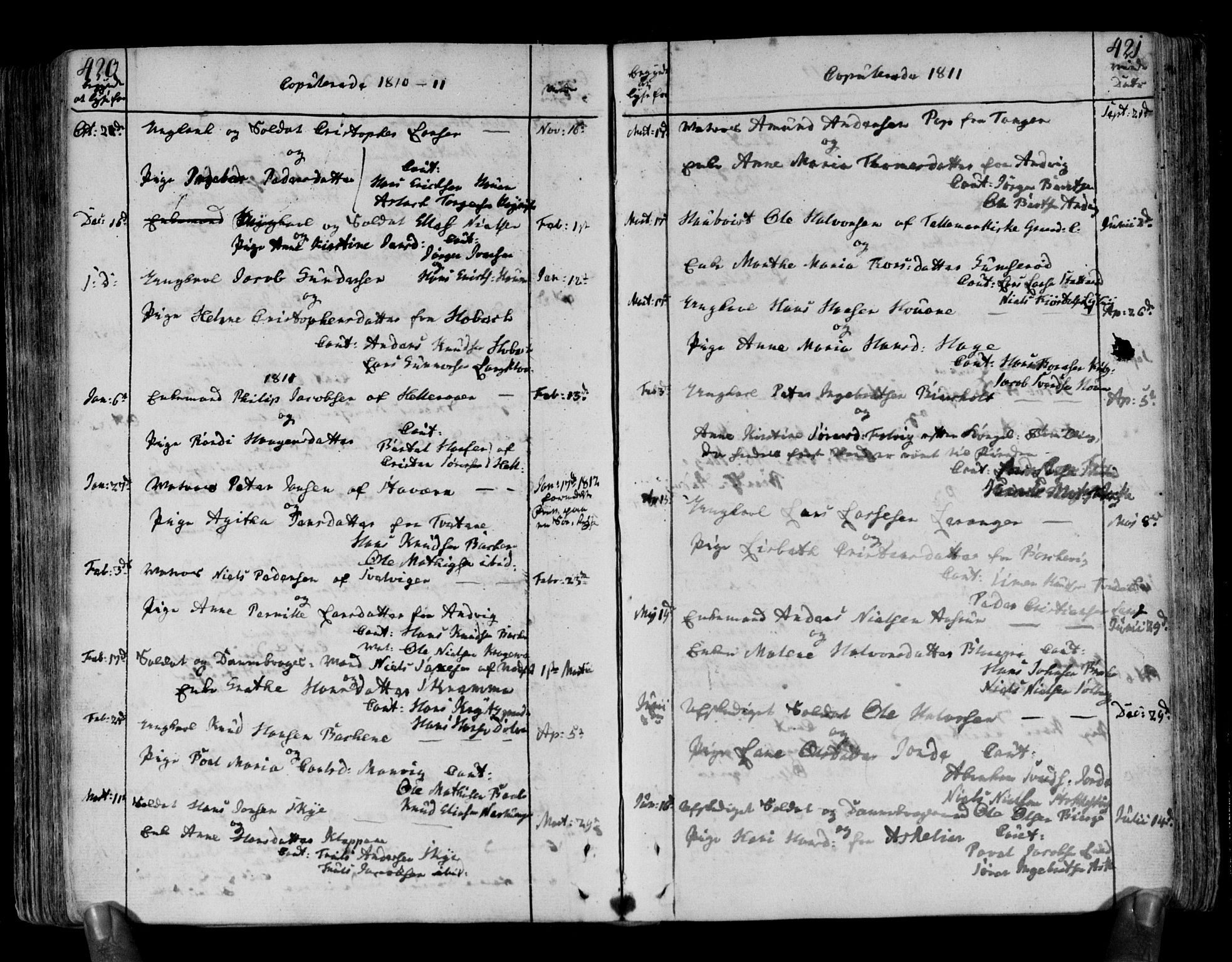Brunlanes kirkebøker, SAKO/A-342/F/Fa/L0002: Parish register (official) no. I 2, 1802-1834, p. 420-421