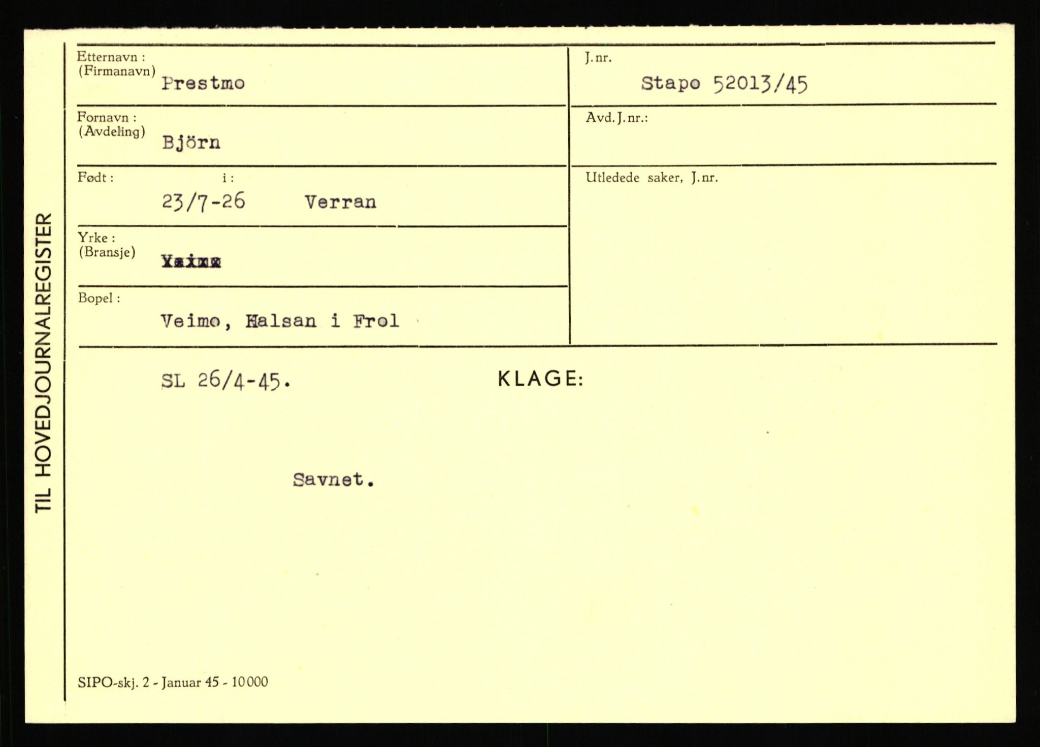 Statspolitiet - Hovedkontoret / Osloavdelingen, AV/RA-S-1329/C/Ca/L0012: Oanæs - Quistgaard	, 1943-1945, p. 4809