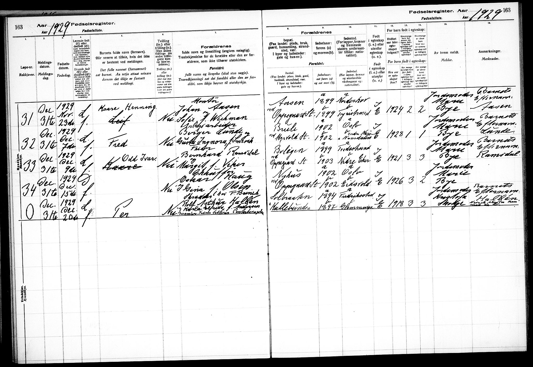 Nesodden prestekontor Kirkebøker, SAO/A-10013/J/Jb/L0001: Birth register no. II 1, 1916-1933, p. 163
