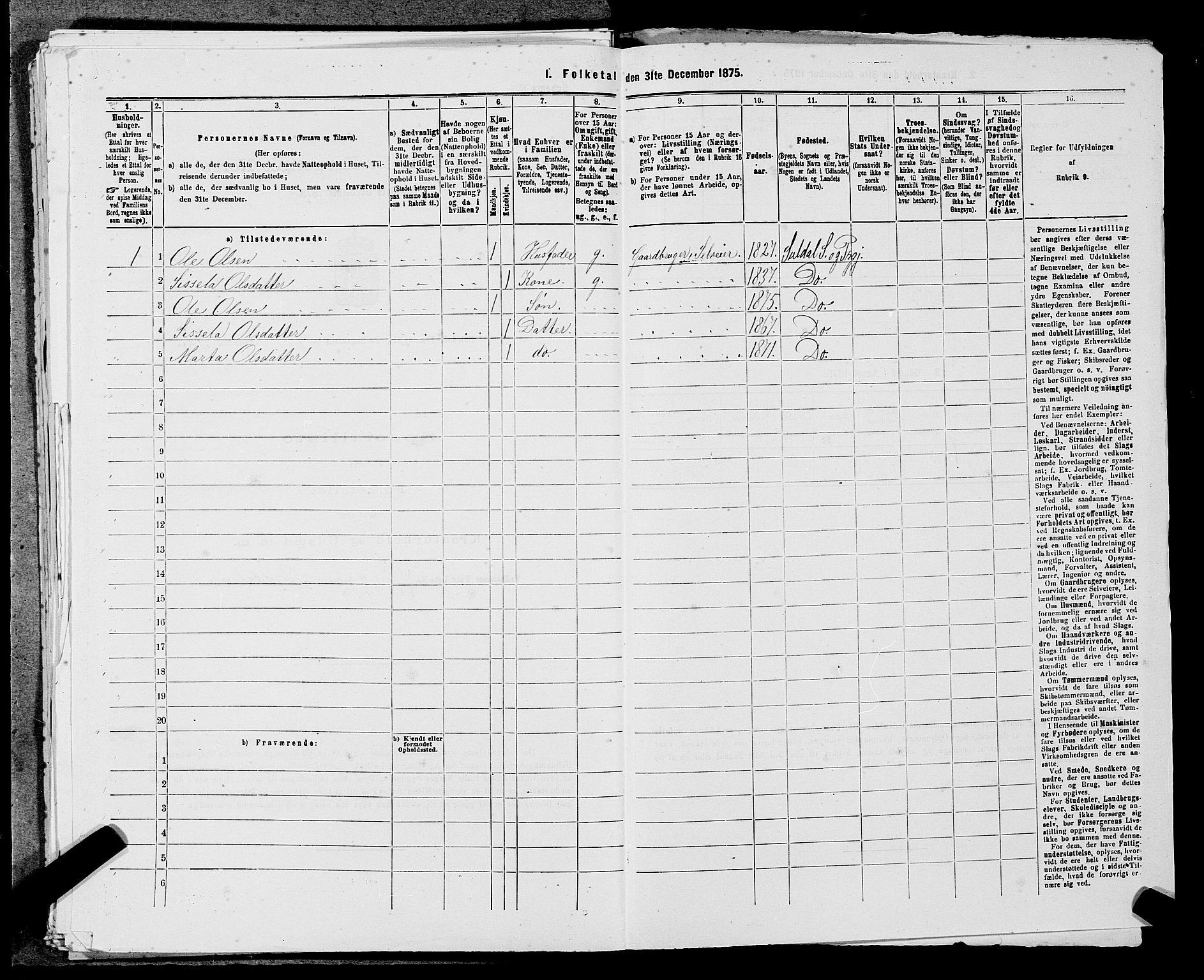 SAST, 1875 census for 1134P Suldal, 1875, p. 564