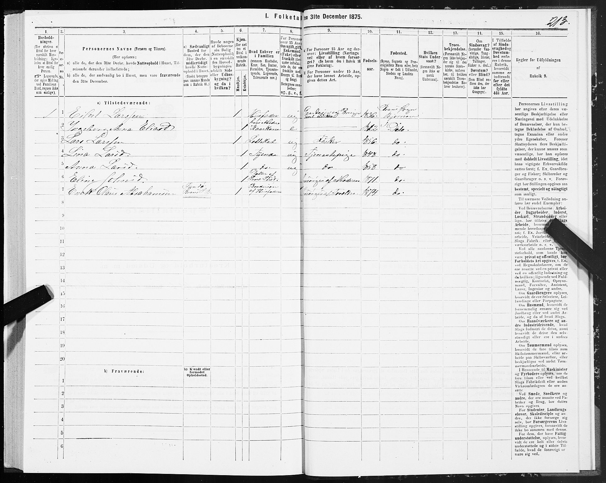 SAT, 1875 census for 1632P Bjørnør, 1875, p. 2213