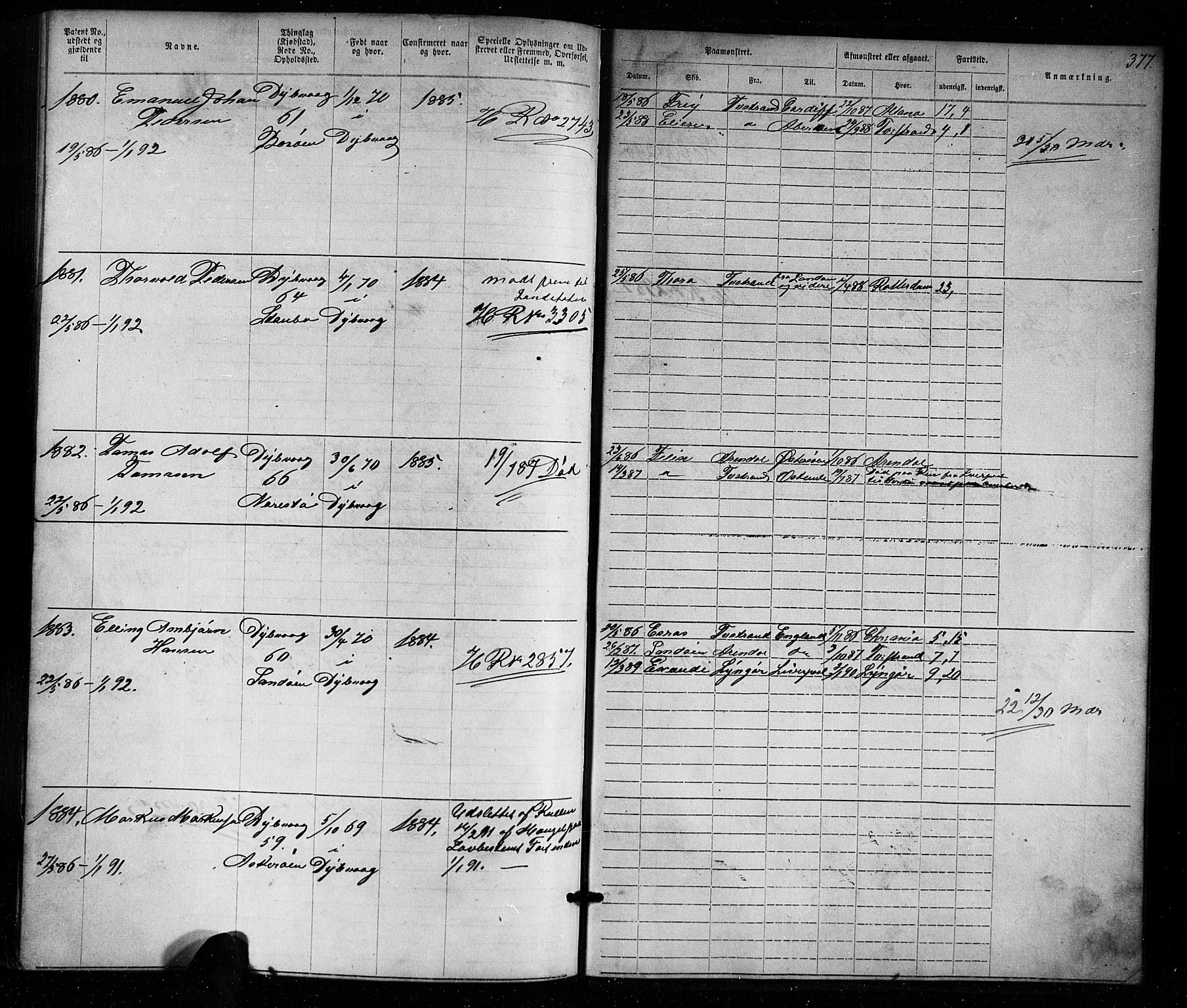 Tvedestrand mønstringskrets, SAK/2031-0011/F/Fa/L0003: Annotasjonsrulle nr 1-1905 med register, U-25, 1866-1886, p. 402