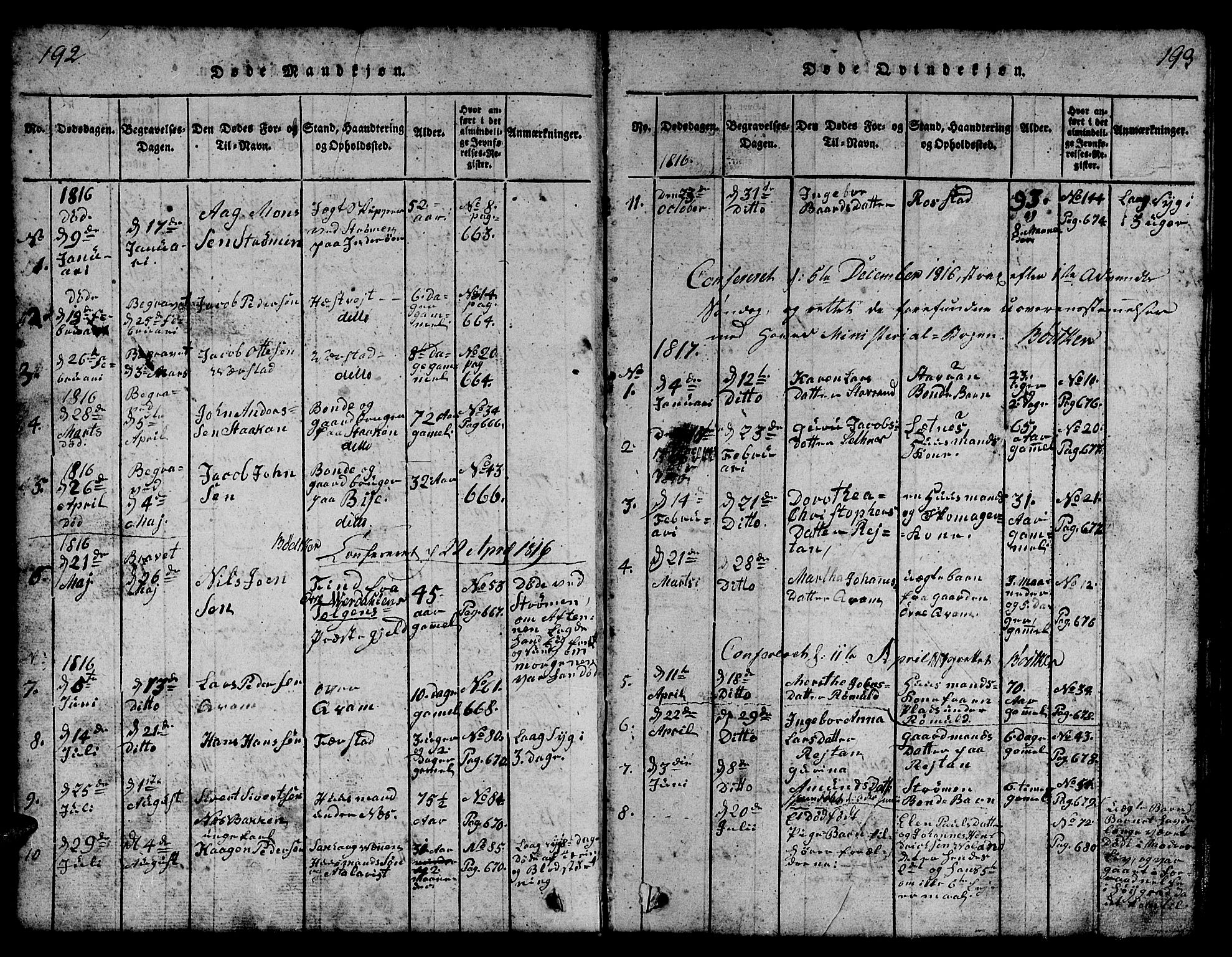 Ministerialprotokoller, klokkerbøker og fødselsregistre - Nord-Trøndelag, AV/SAT-A-1458/730/L0298: Parish register (copy) no. 730C01, 1816-1849, p. 192-193