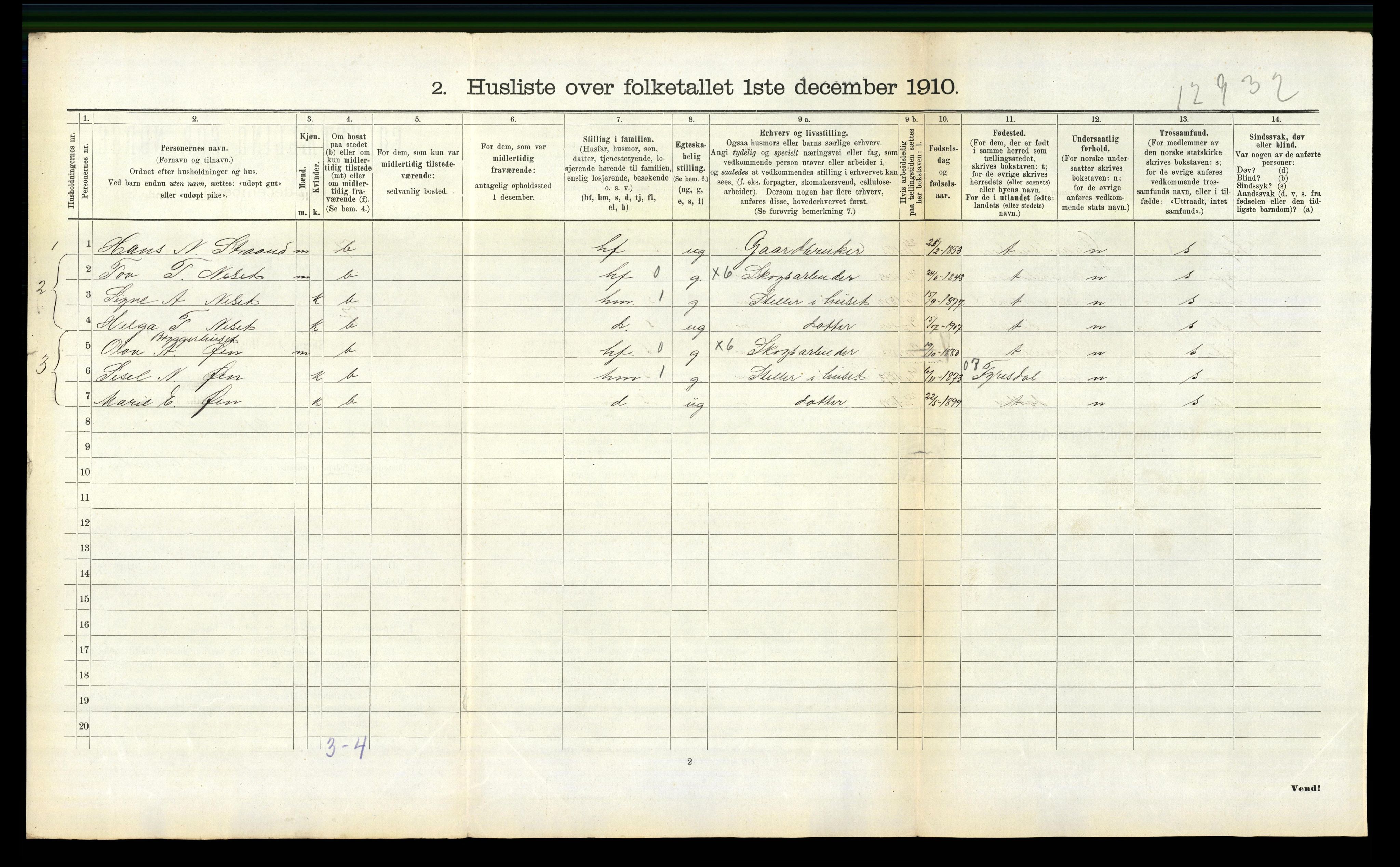 RA, 1910 census for Nissedal, 1910, p. 341