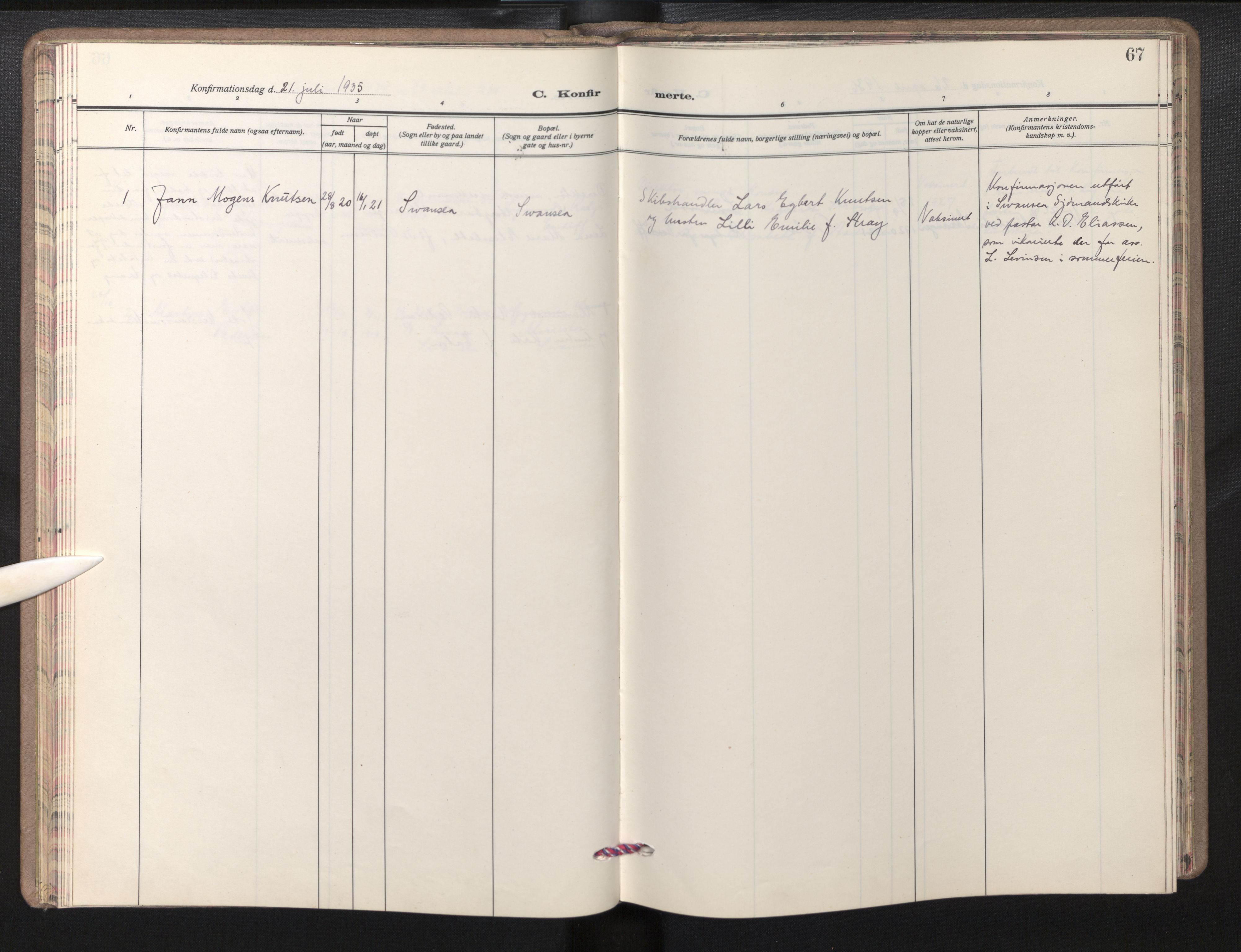 Den norske sjømannsmisjon i utlandet/Bristolhavnene(Cardiff-Swansea), SAB/SAB/PA-0102/H/Ha/Haa/L0003: Parish register (official) no. A 3, 1932-1966, p. 66b-67a
