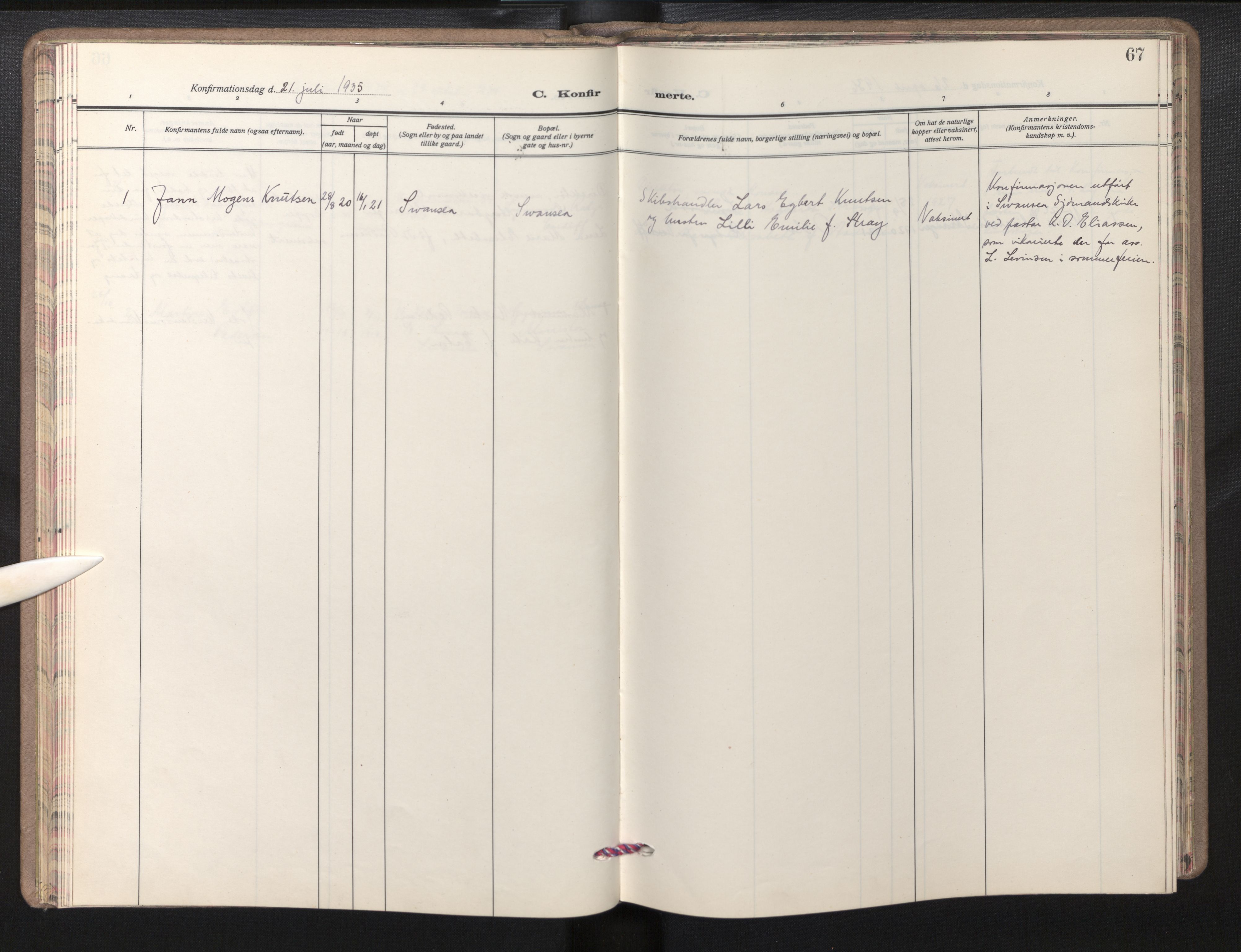 Den norske sjømannsmisjon i utlandet/Bristolhavnene (Cardiff-Swansea), AV/SAB-SAB/PA-0102/H/Ha/Haa/L0003: Parish register (official) no. A 3, 1932-1966, p. 66b-67a