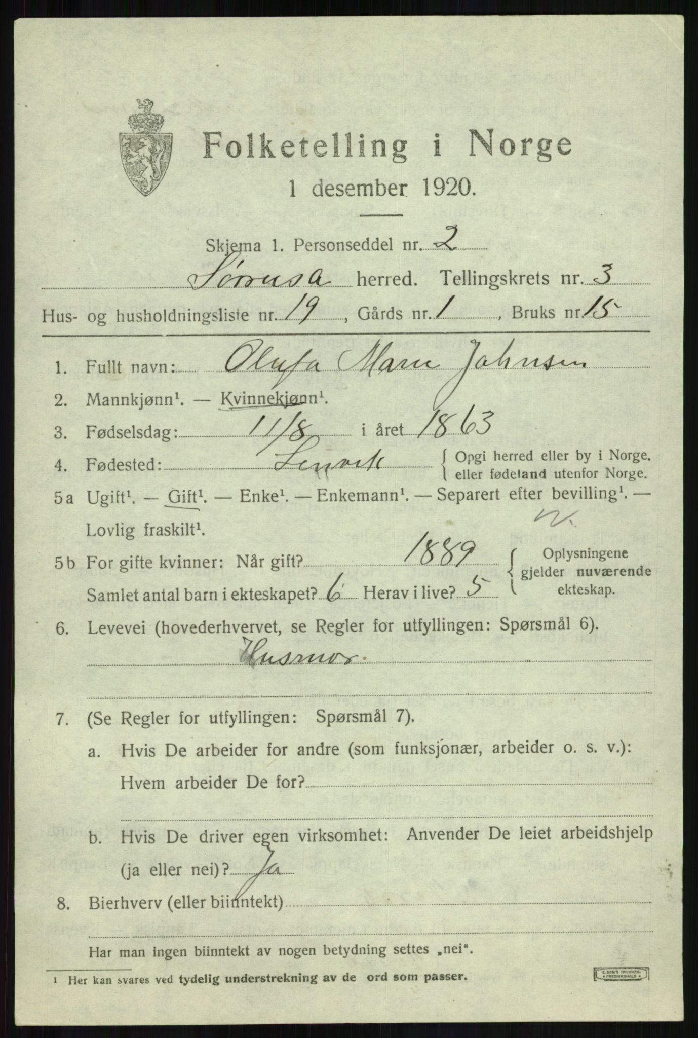 SATØ, 1920 census for Sørreisa, 1920, p. 1451