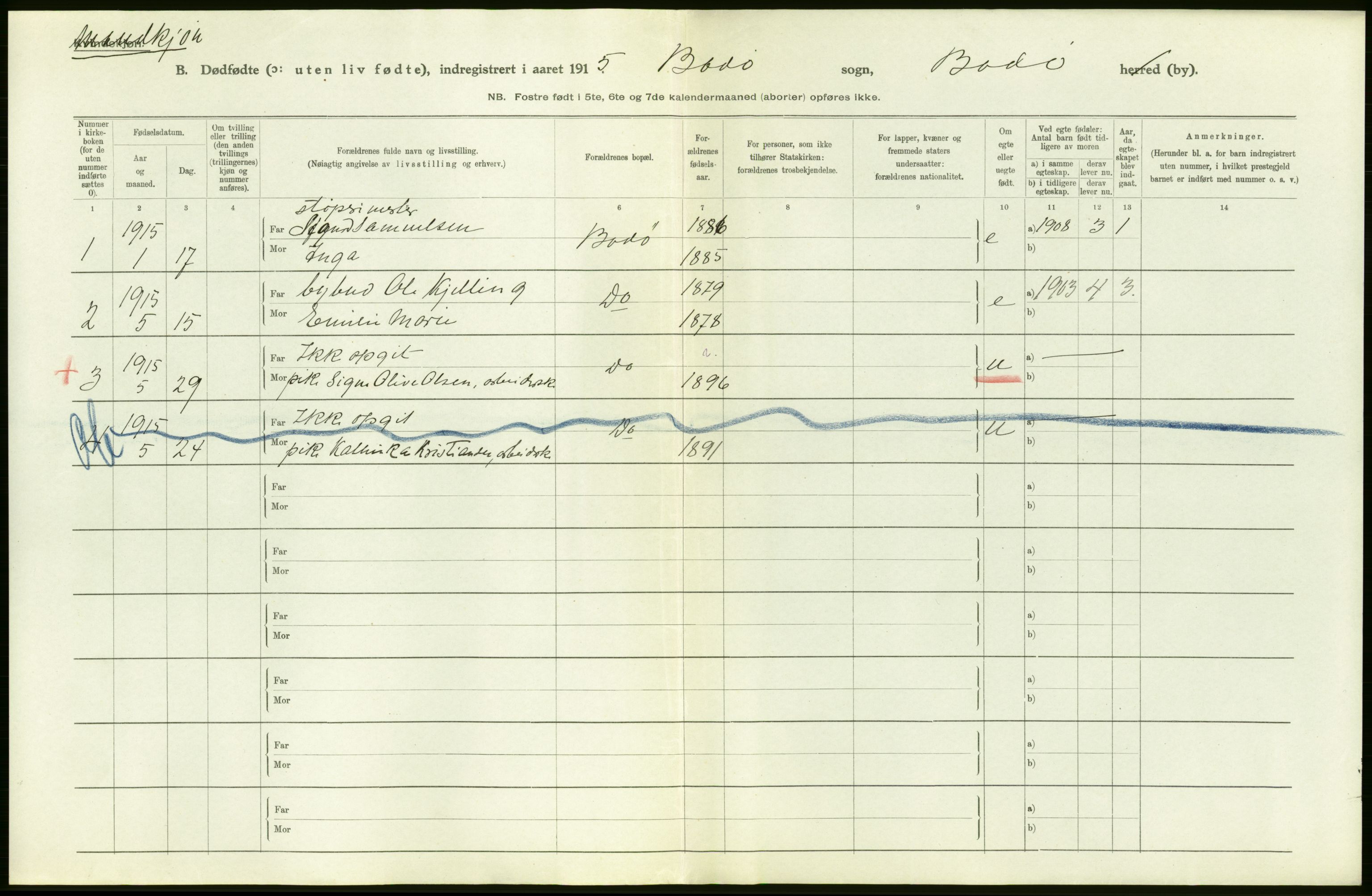 Statistisk sentralbyrå, Sosiodemografiske emner, Befolkning, RA/S-2228/D/Df/Dfb/Dfbe/L0050: Nordlands amt: Døde, dødfødte. Bygder og byer., 1915, p. 6