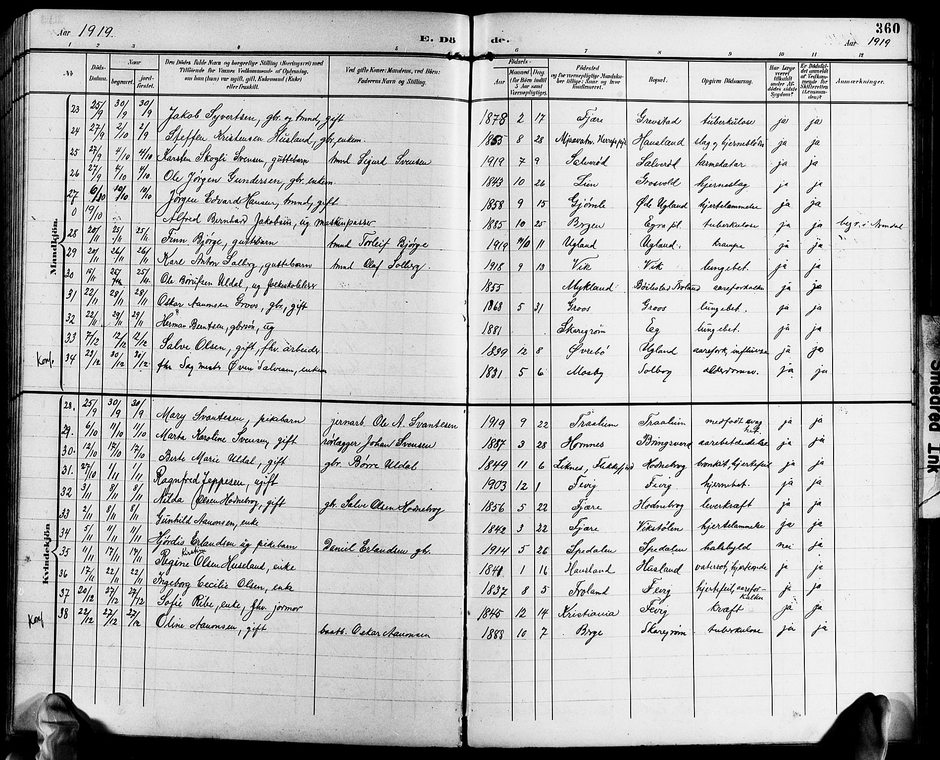 Fjære sokneprestkontor, SAK/1111-0011/F/Fb/L0012: Parish register (copy) no. B 12, 1902-1925, p. 360