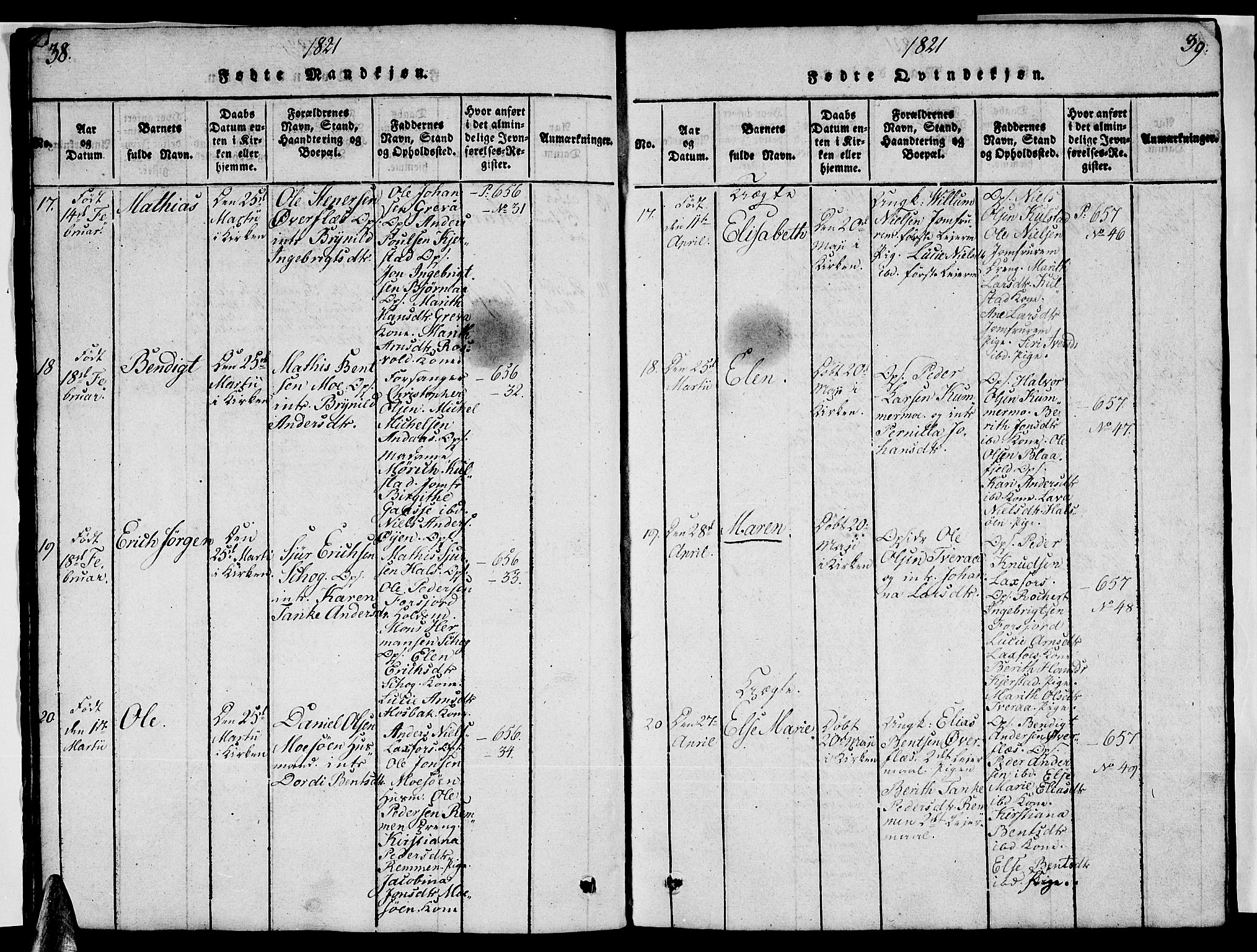 Ministerialprotokoller, klokkerbøker og fødselsregistre - Nordland, AV/SAT-A-1459/820/L0299: Parish register (copy) no. 820C01, 1820-1825, p. 38-39