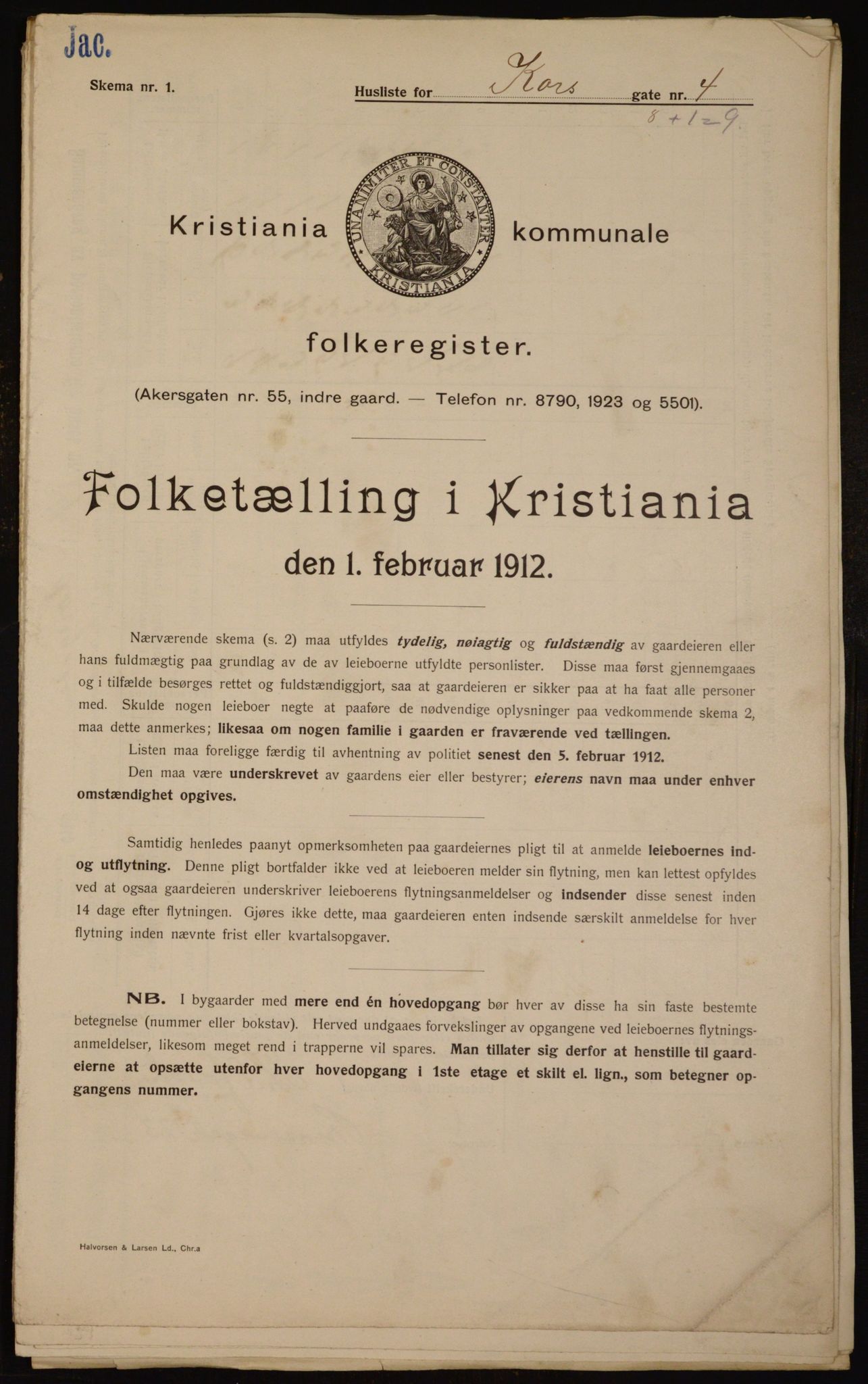 OBA, Municipal Census 1912 for Kristiania, 1912, p. 53678