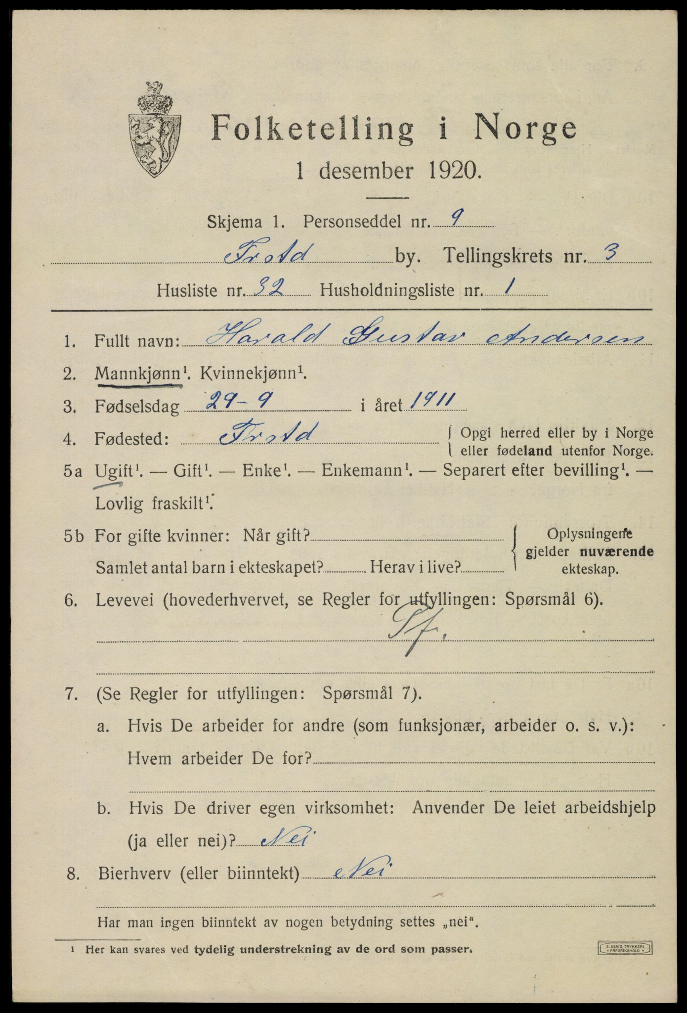 SAO, 1920 census for Fredrikstad, 1920, p. 15499