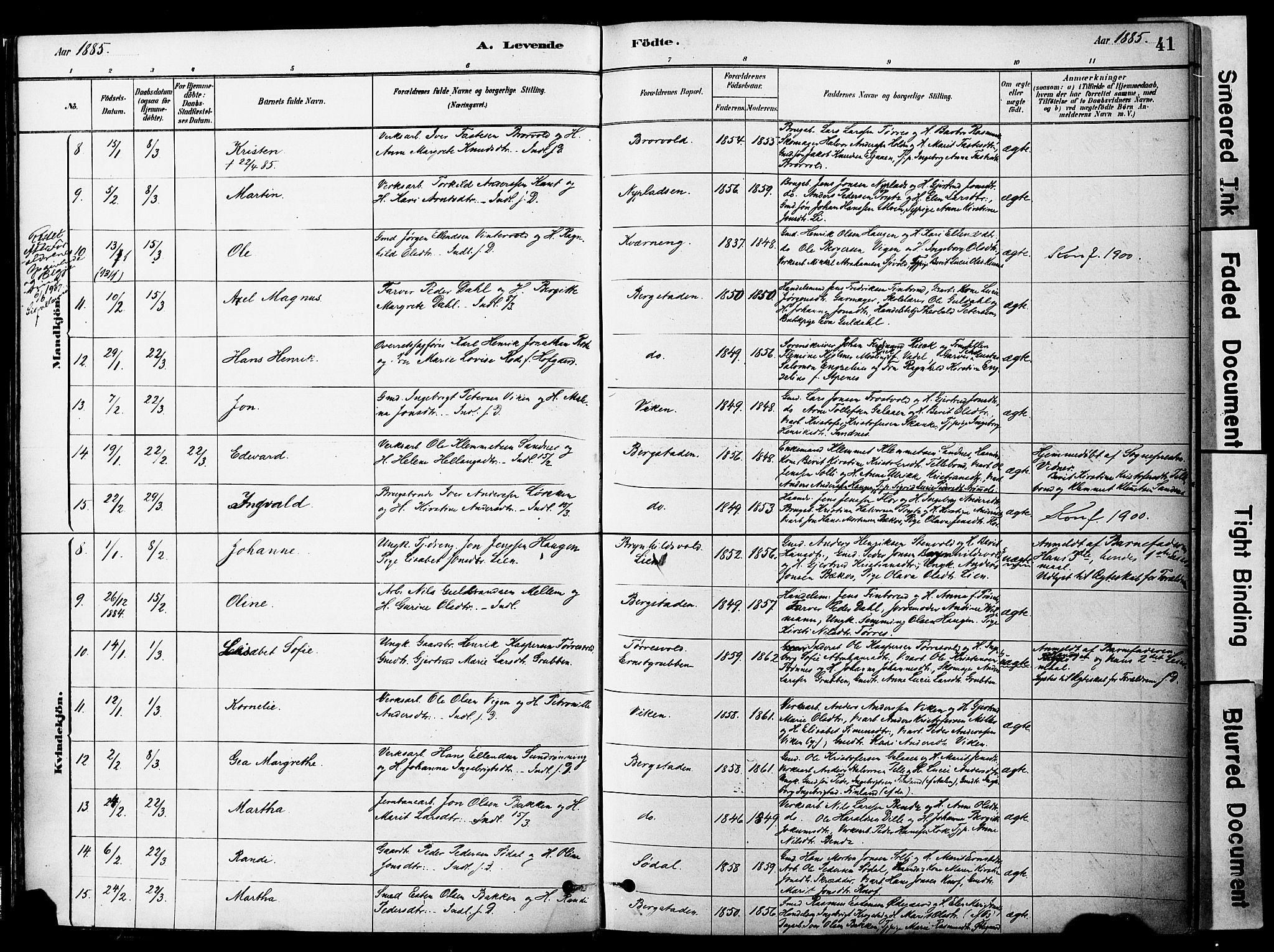 Ministerialprotokoller, klokkerbøker og fødselsregistre - Sør-Trøndelag, SAT/A-1456/681/L0933: Parish register (official) no. 681A11, 1879-1890, p. 41