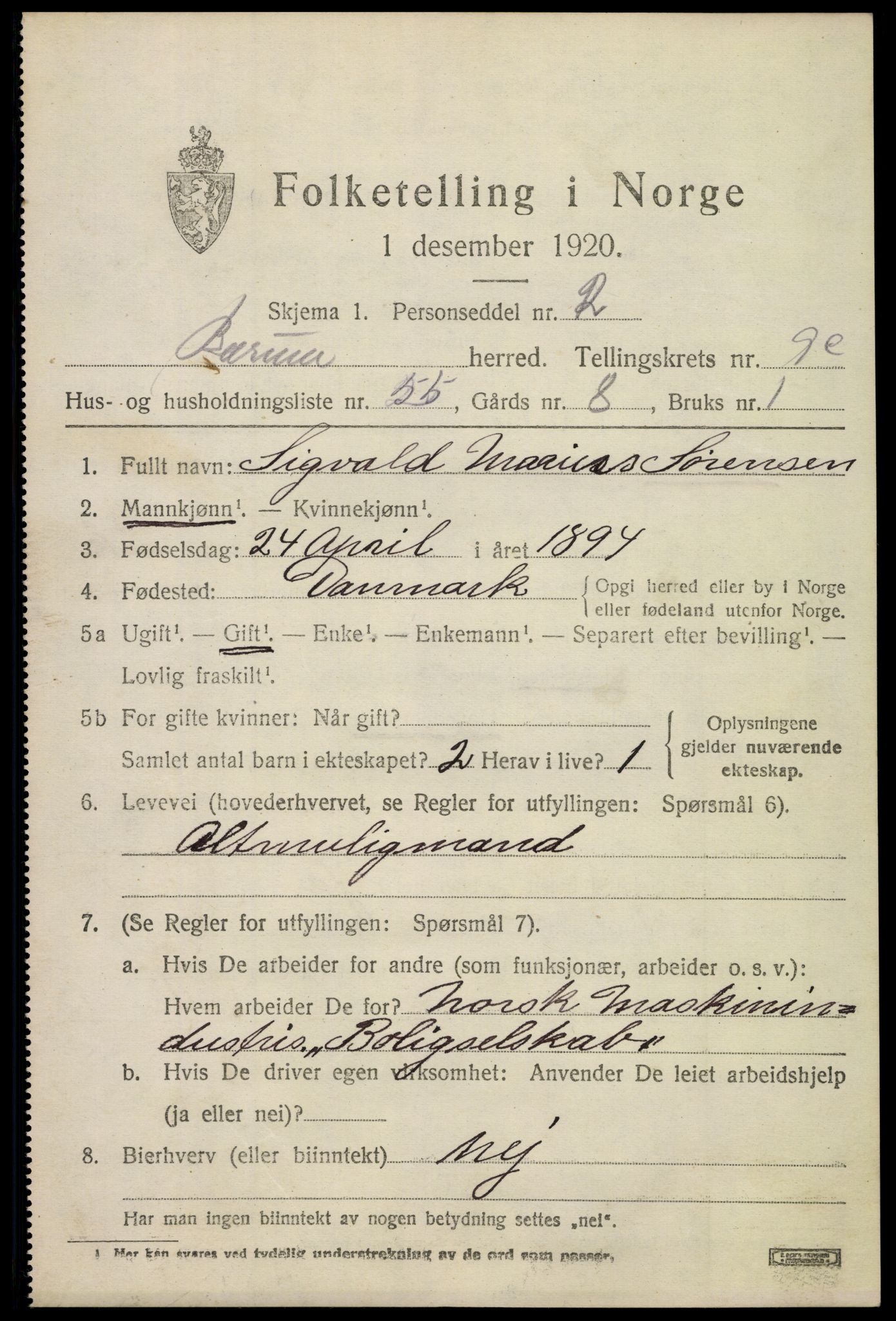 SAO, 1920 census for Bærum, 1920, p. 22838