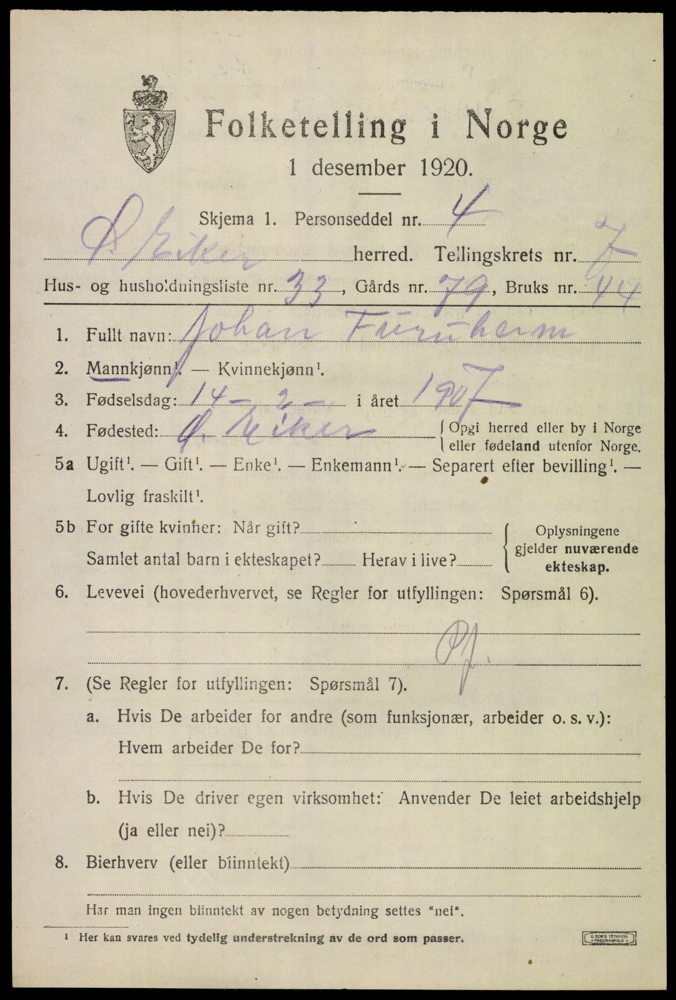 SAKO, 1920 census for Øvre Eiker, 1920, p. 13644