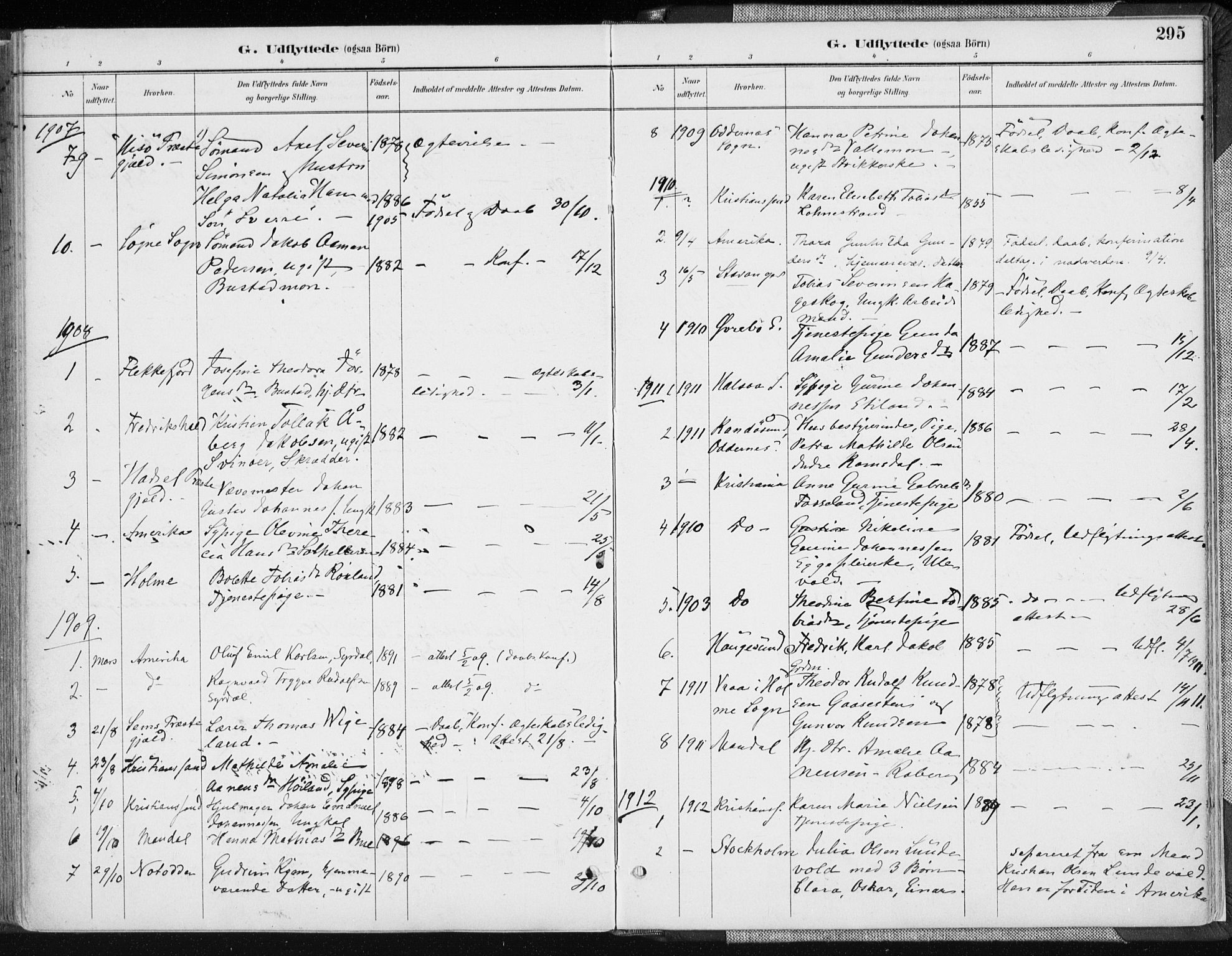 Sør-Audnedal sokneprestkontor, AV/SAK-1111-0039/F/Fa/Fab/L0010: Parish register (official) no. A 10, 1892-1913, p. 295