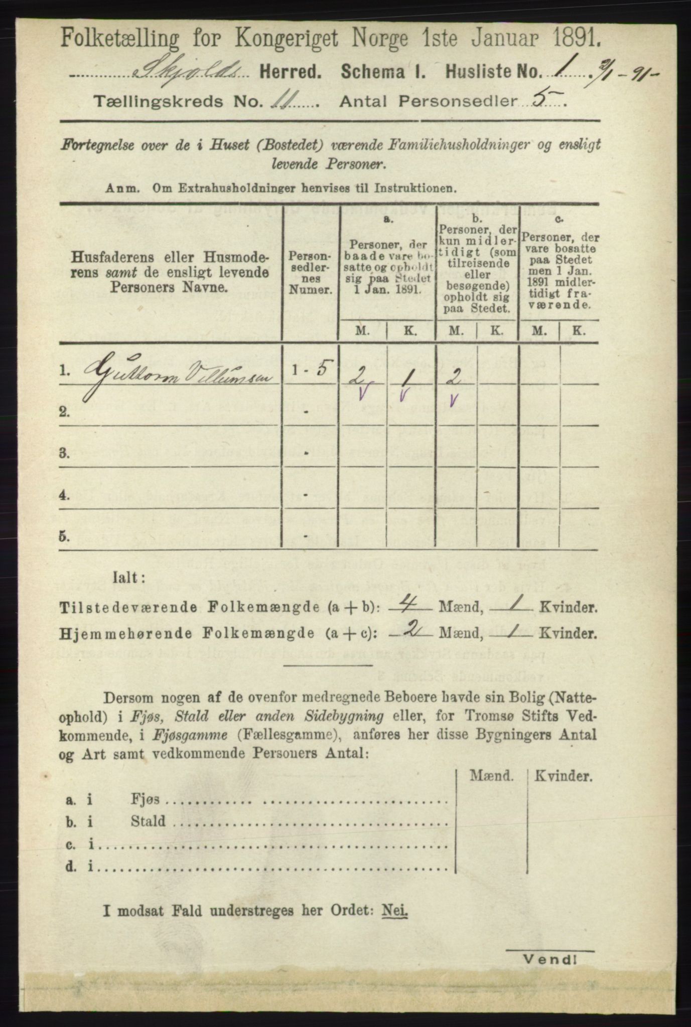 RA, 1891 census for 1154 Skjold, 1891, p. 2036