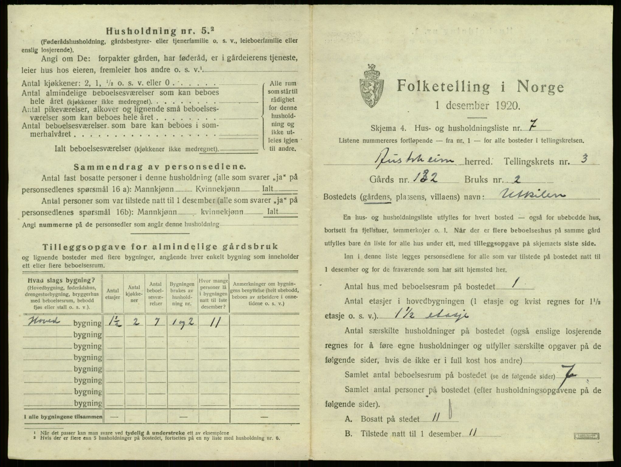 SAB, 1920 census for Austrheim, 1920, p. 179