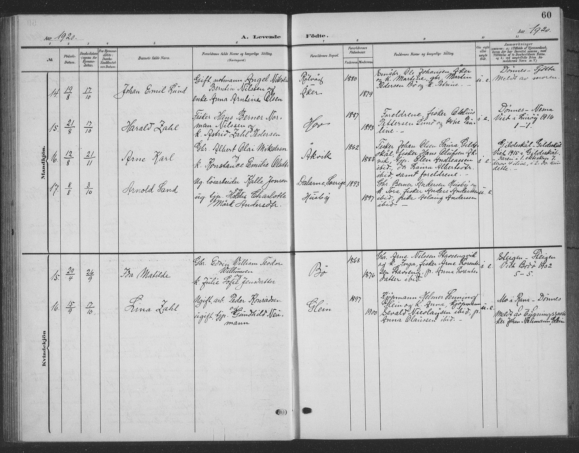 Ministerialprotokoller, klokkerbøker og fødselsregistre - Nordland, AV/SAT-A-1459/835/L0533: Parish register (copy) no. 835C05, 1906-1939, p. 60