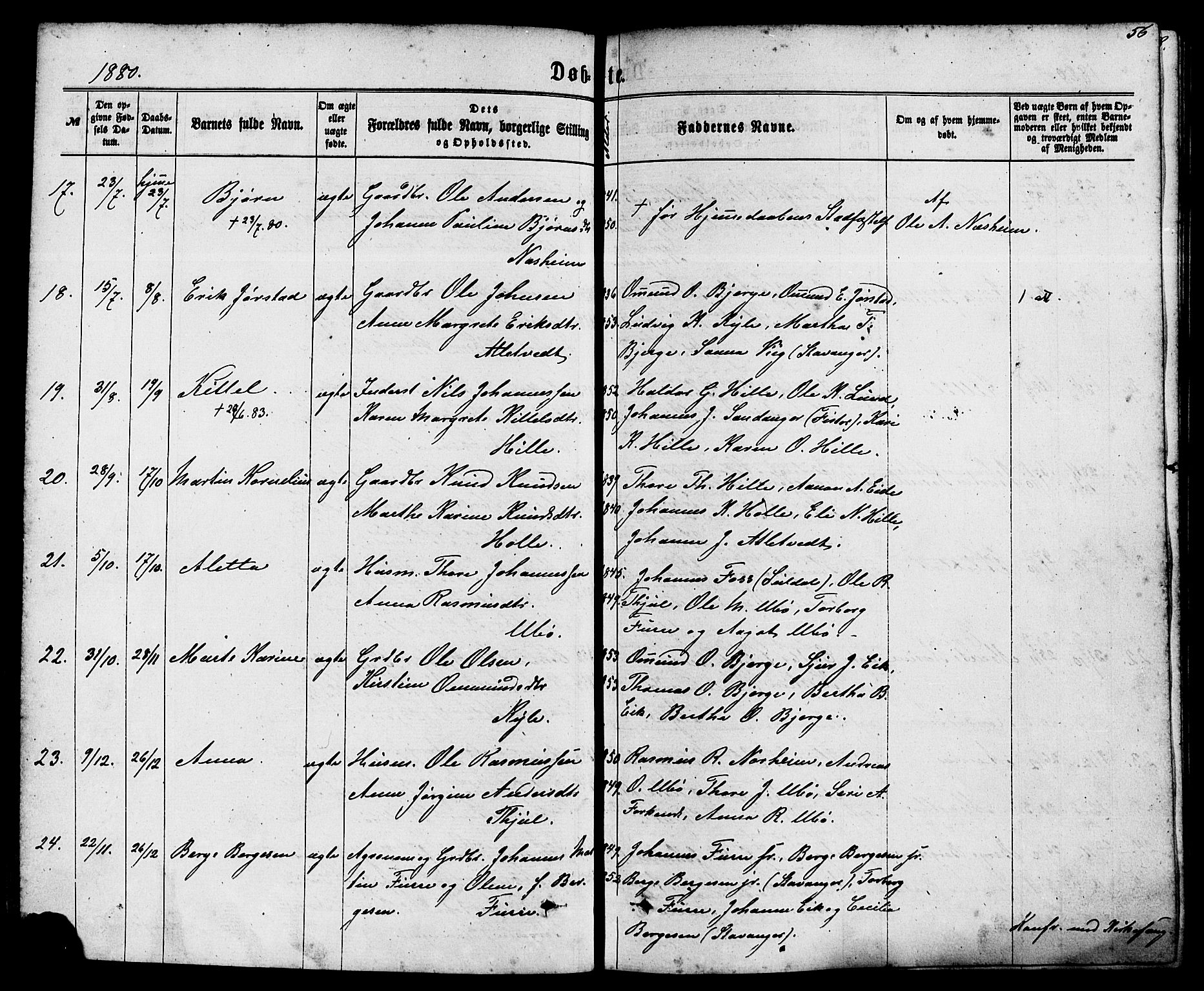 Nedstrand sokneprestkontor, AV/SAST-A-101841/01/IV: Parish register (official) no. A 10, 1861-1887, p. 56