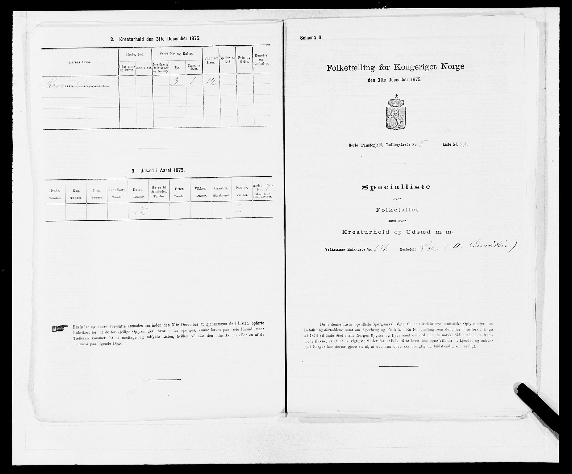 SAB, 1875 census for 1258P Herdla, 1875, p. 745