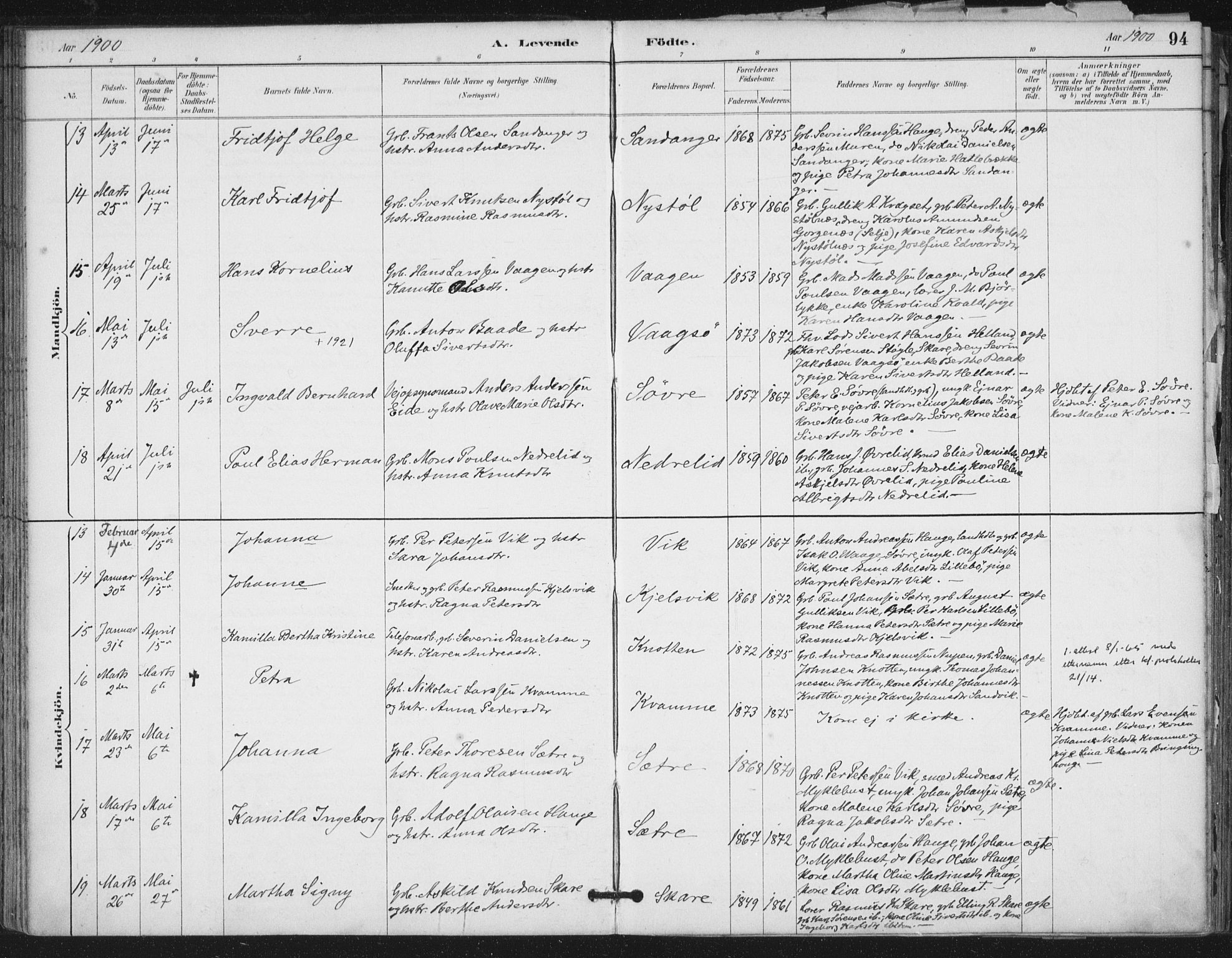 Ministerialprotokoller, klokkerbøker og fødselsregistre - Møre og Romsdal, SAT/A-1454/503/L0037: Parish register (official) no. 503A05, 1884-1900, p. 94