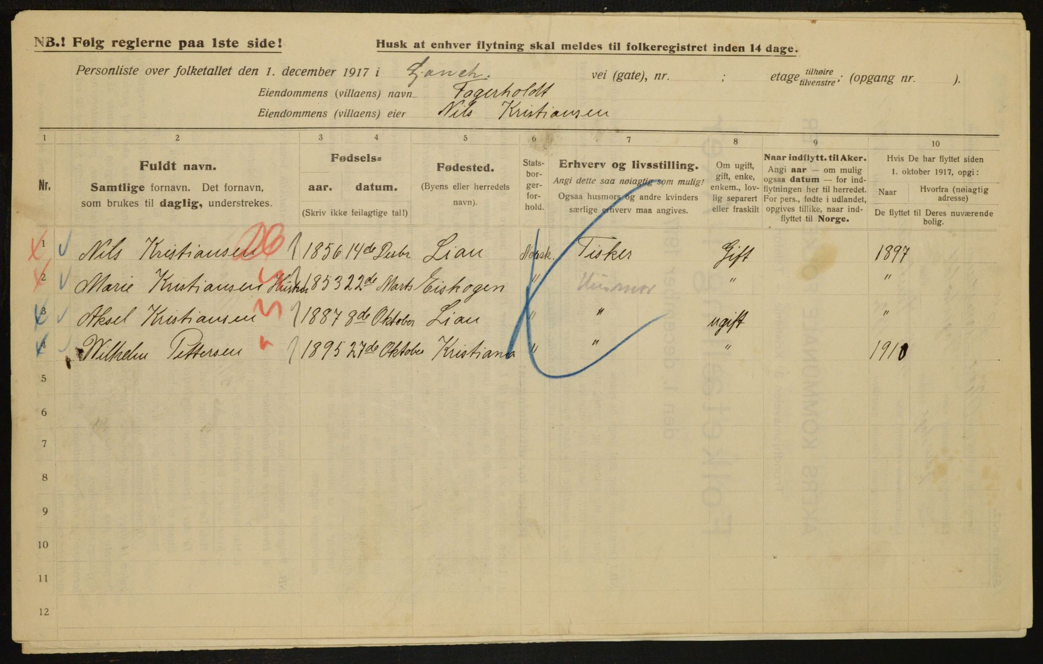 OBA, Municipal Census 1917 for Aker, 1917, p. 17242