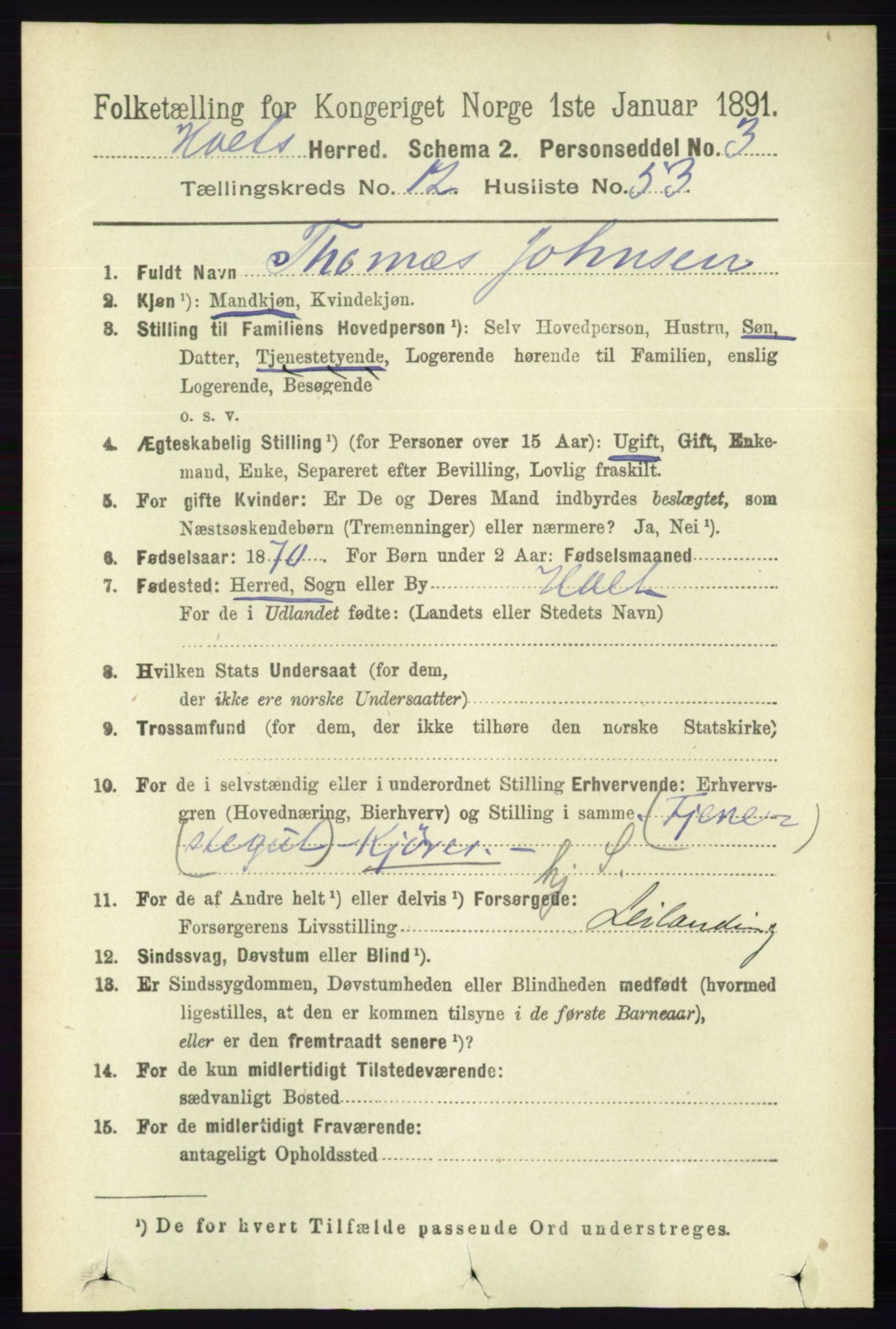 RA, 1891 census for 0914 Holt, 1891, p. 5446