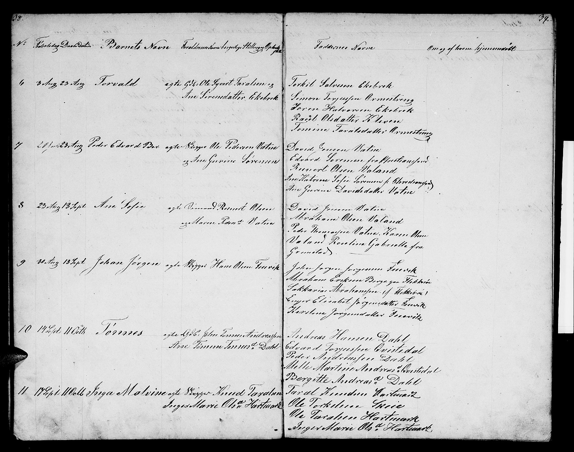 Mandal sokneprestkontor, SAK/1111-0030/F/Fb/Fbb/L0003: Parish register (copy) no. B 3, 1848-1877, p. 38-39