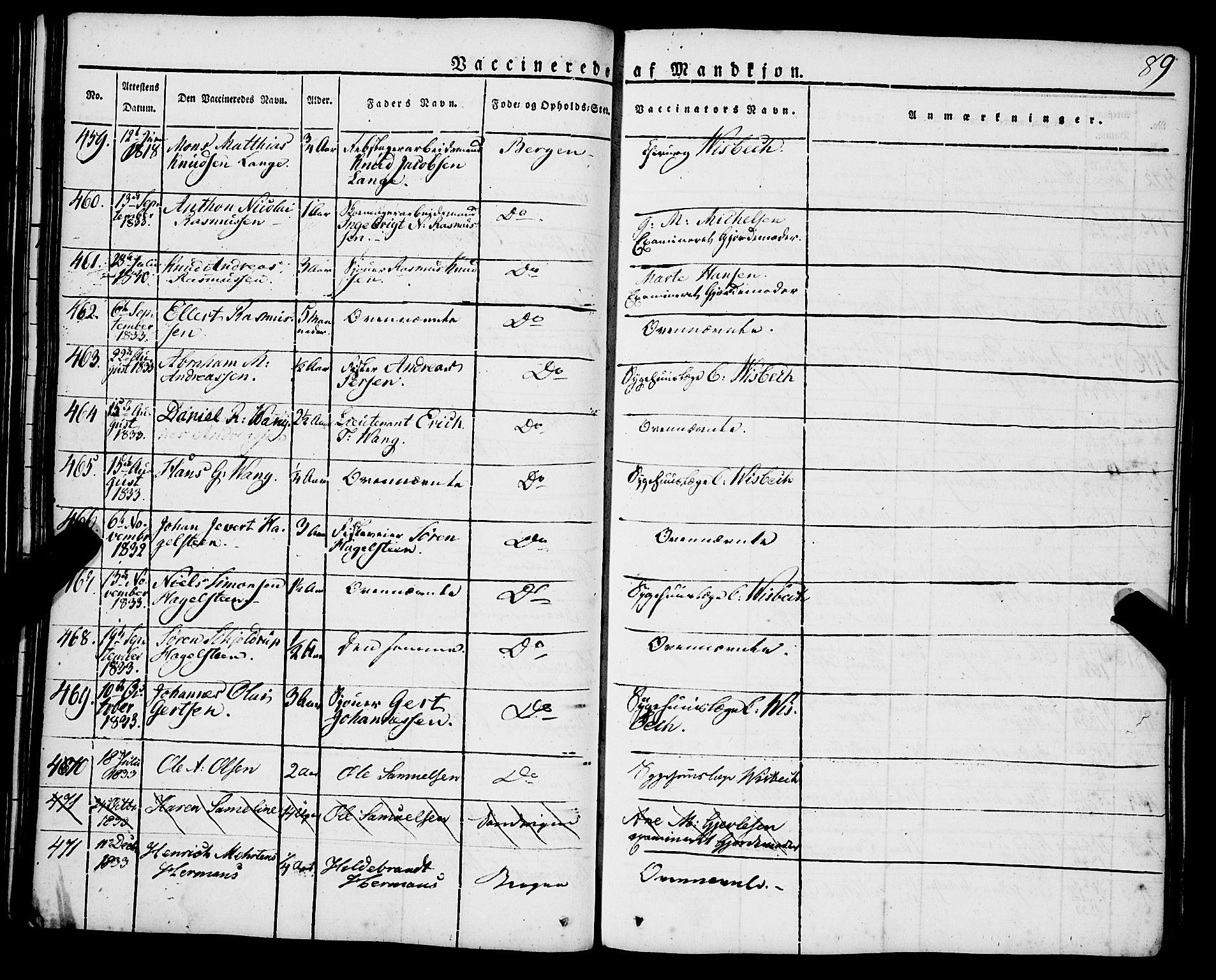 Korskirken sokneprestembete, AV/SAB-A-76101/H/Haa/L0050: Parish register (official) no. F 1, 1821-1869, p. 89