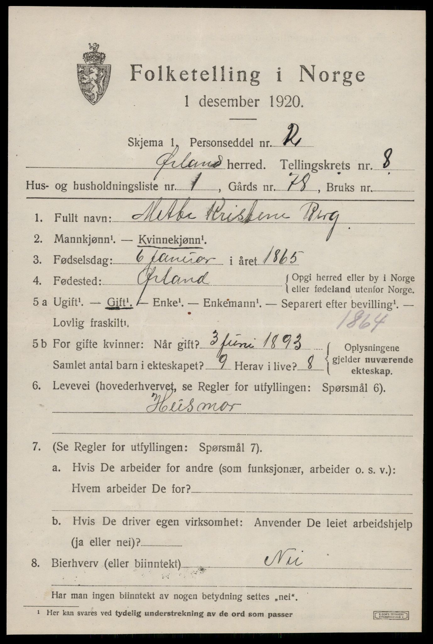 SAT, 1920 census for Ørland, 1920, p. 6603