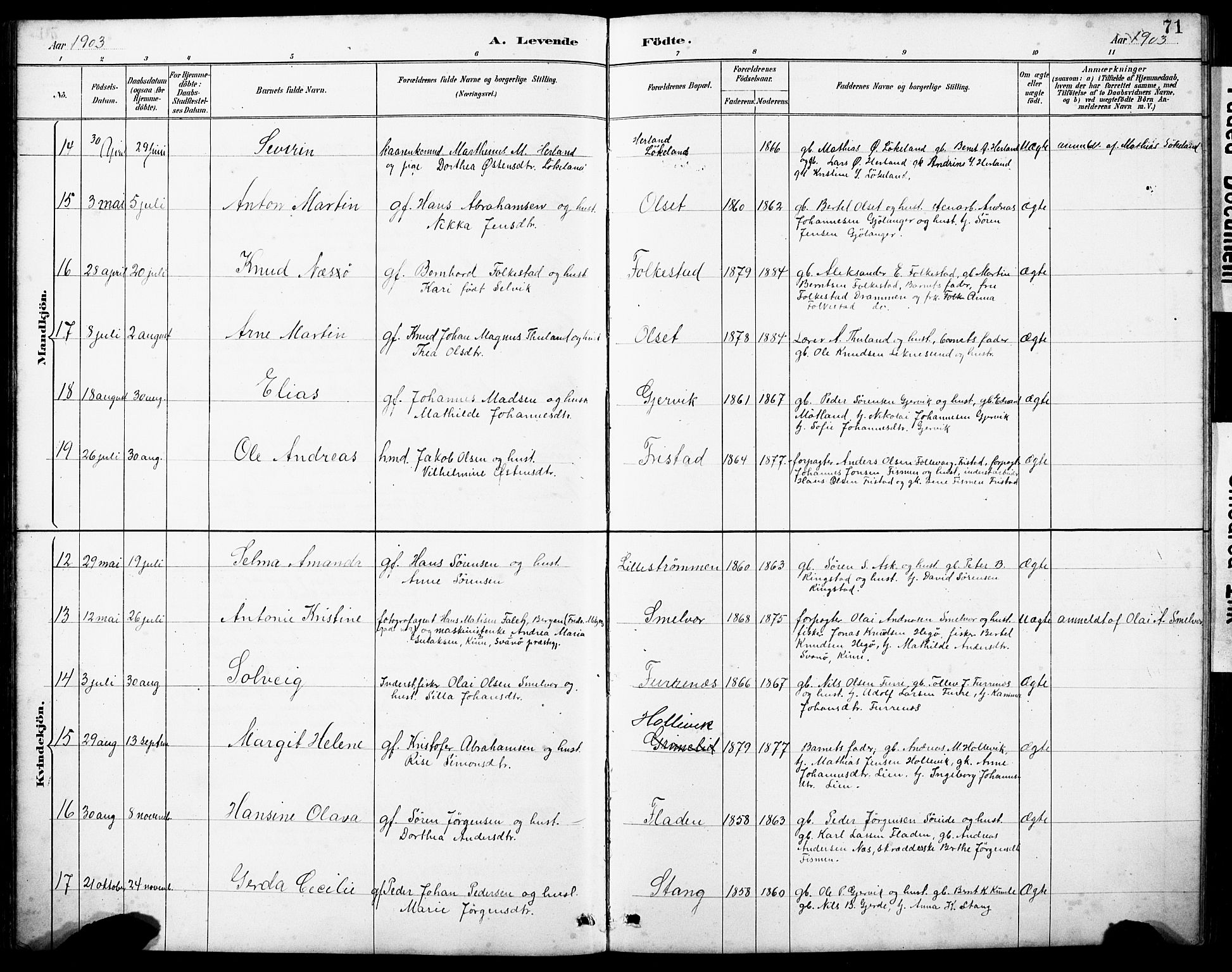 Askvoll sokneprestembete, AV/SAB-A-79501/H/Hab/Haba/L0003: Parish register (copy) no. A 3, 1886-1928, p. 71