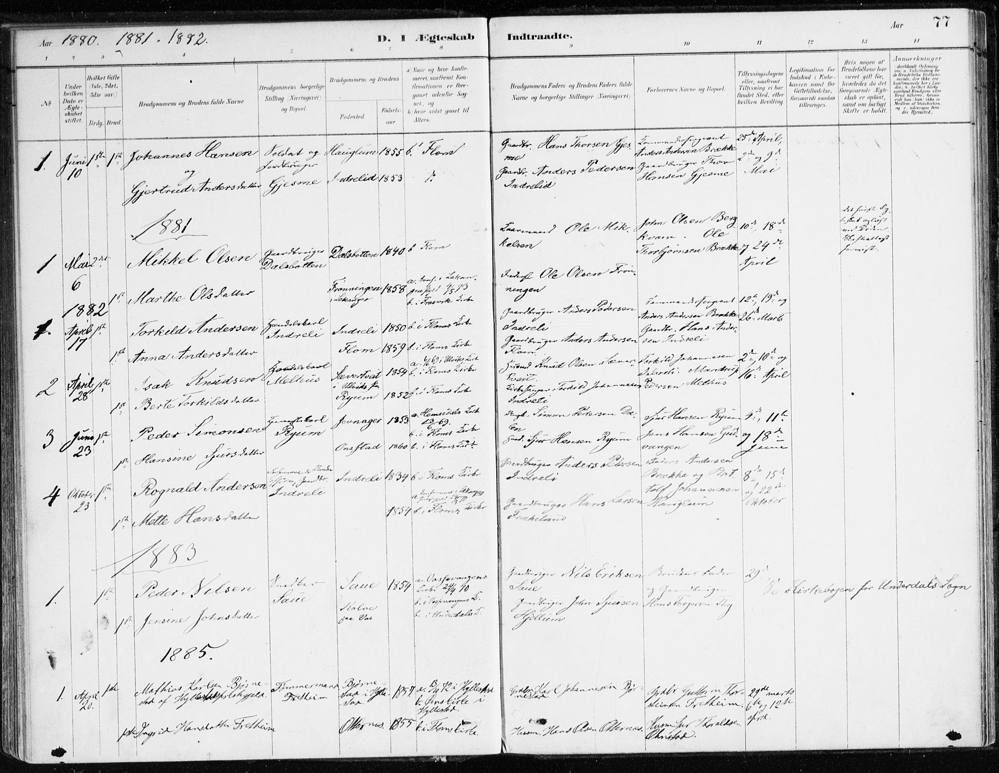 Aurland sokneprestembete, SAB/A-99937/H/Ha/Hac/L0001: Parish register (official) no. C 1, 1880-1921, p. 77
