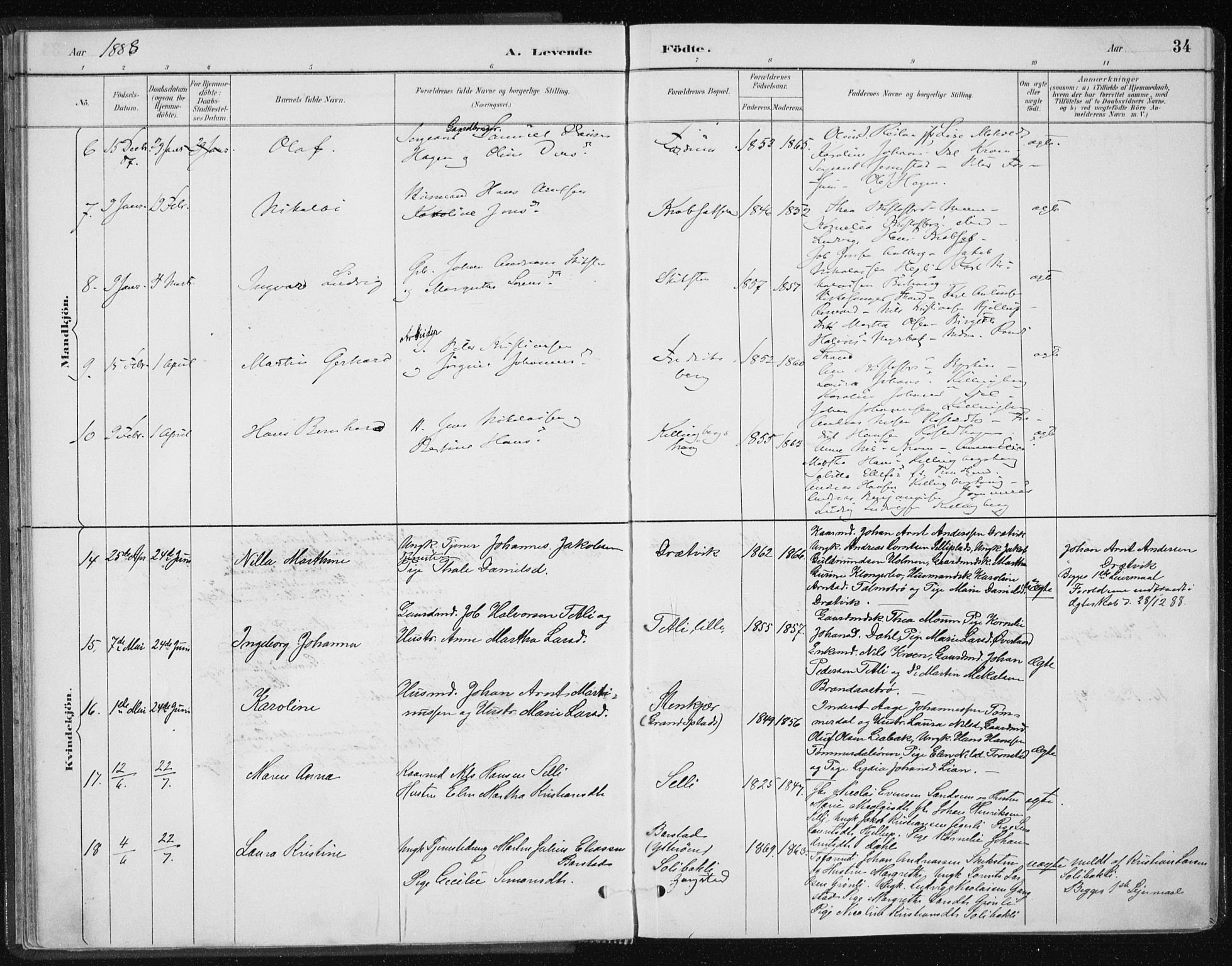 Ministerialprotokoller, klokkerbøker og fødselsregistre - Nord-Trøndelag, AV/SAT-A-1458/701/L0010: Parish register (official) no. 701A10, 1883-1899, p. 34