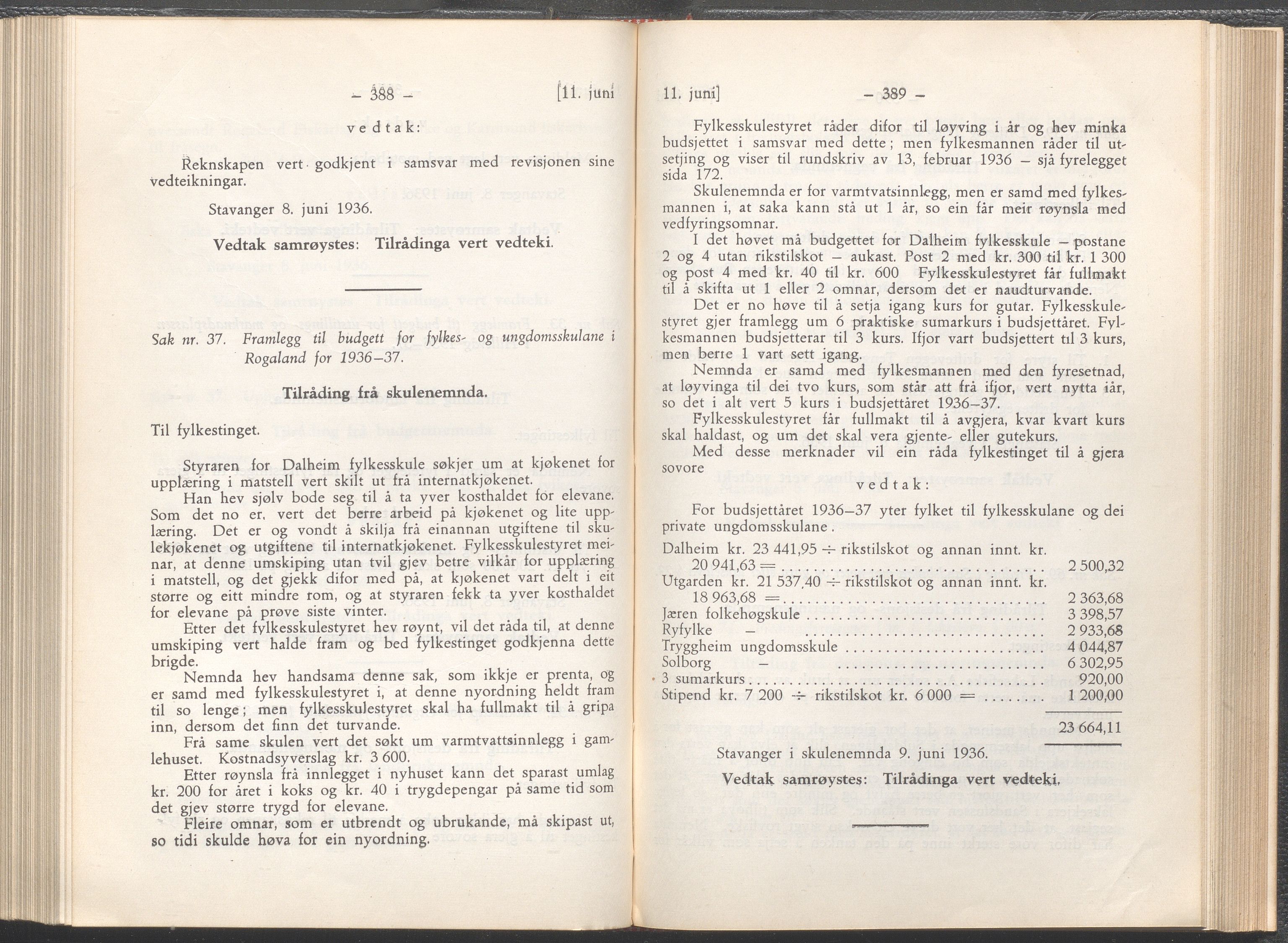 Rogaland fylkeskommune - Fylkesrådmannen , IKAR/A-900/A/Aa/Aaa/L0055: Møtebok , 1936, p. 388-389