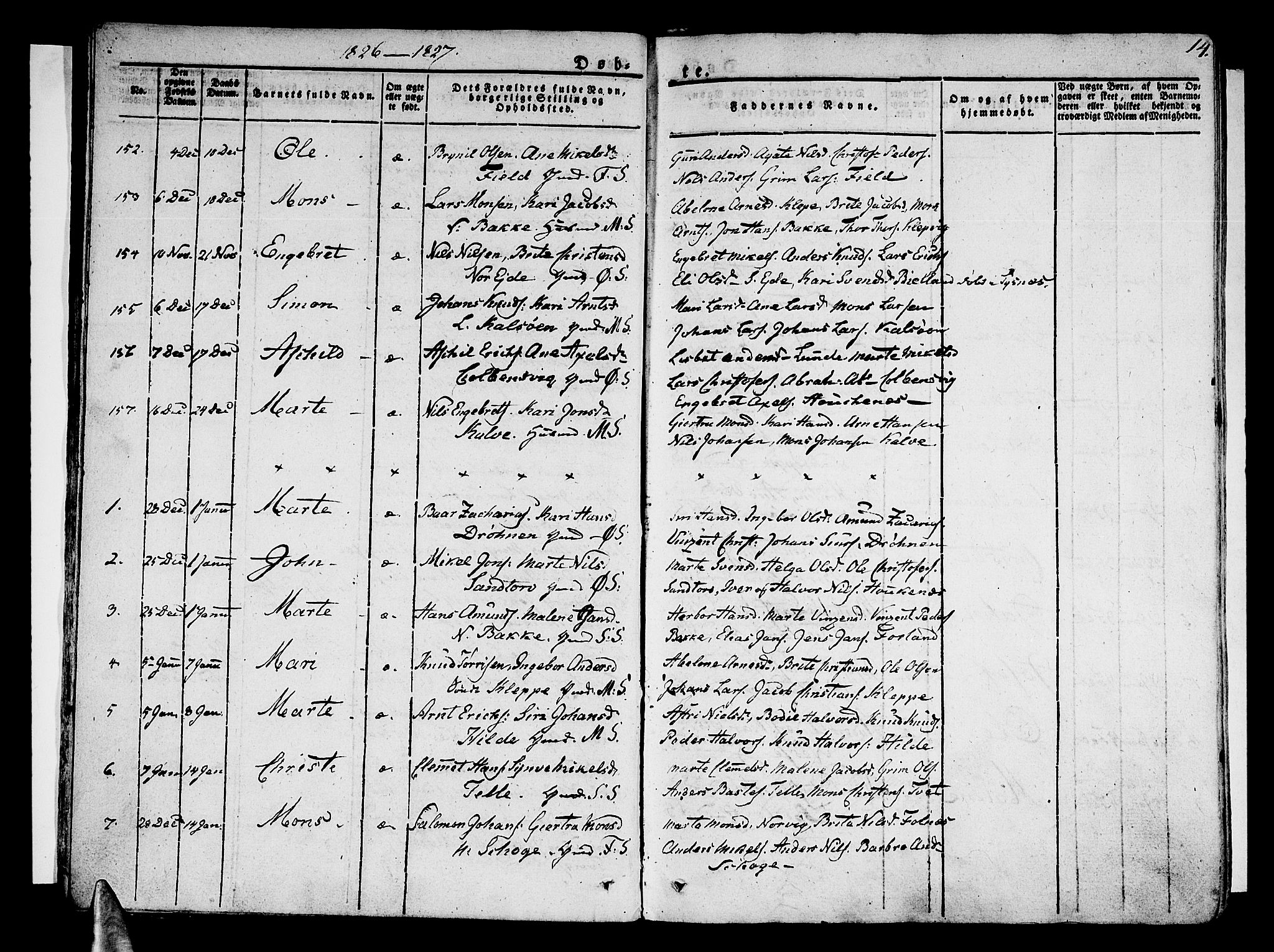 Sund sokneprestembete, SAB/A-99930: Parish register (official) no. A 12, 1825-1835, p. 14