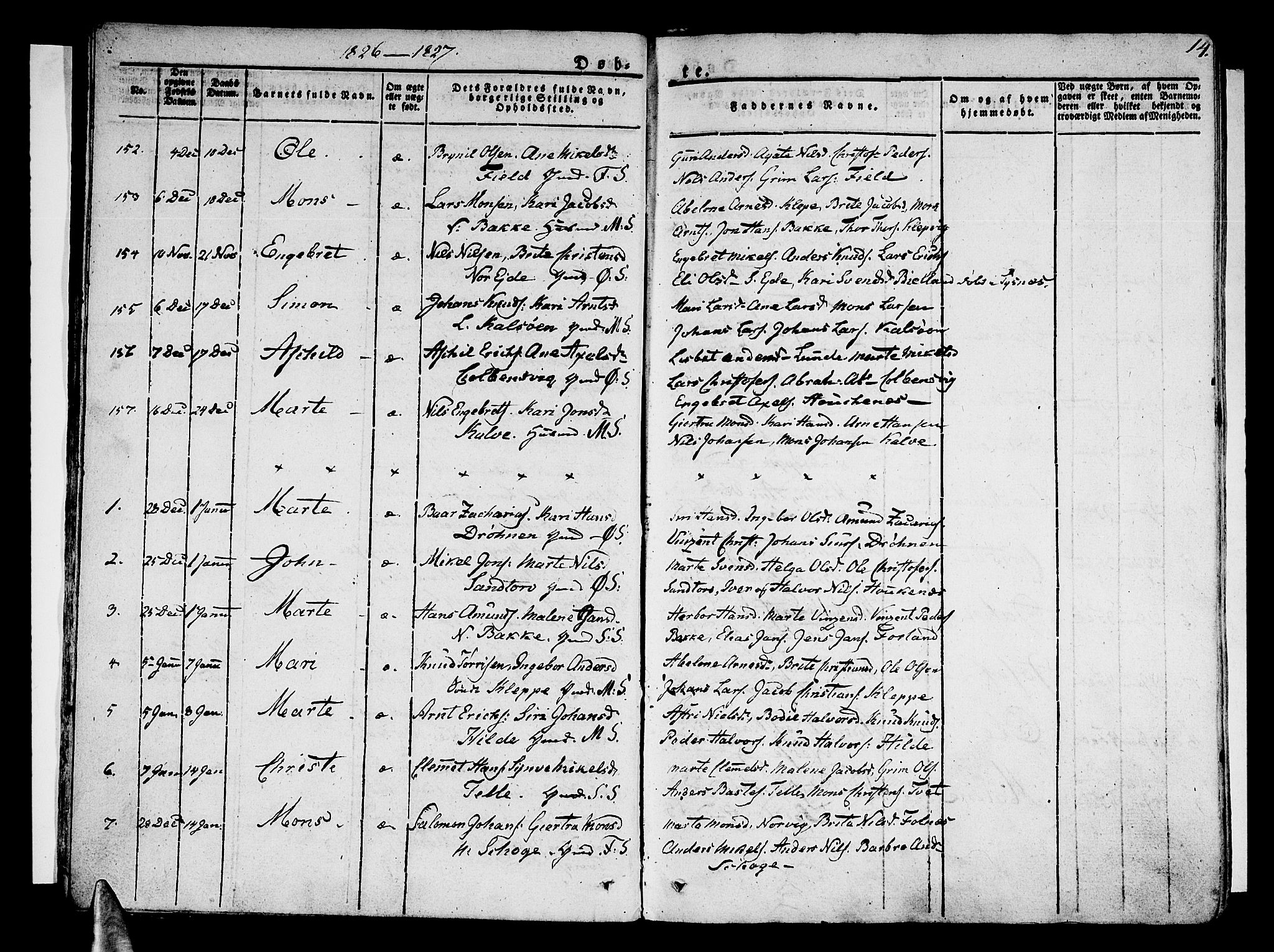 Sund sokneprestembete, AV/SAB-A-99930: Parish register (official) no. A 12, 1825-1835, p. 14