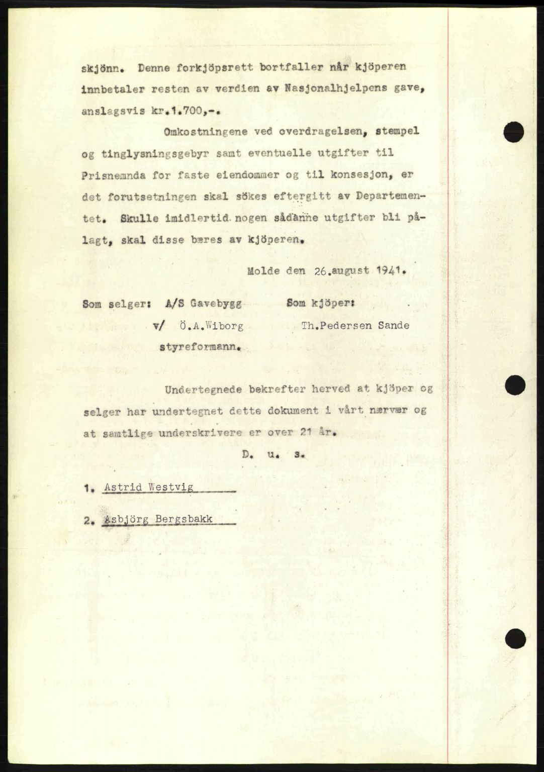 Romsdal sorenskriveri, AV/SAT-A-4149/1/2/2C: Mortgage book no. A10, 1941-1941, Diary no: : 1601/1941