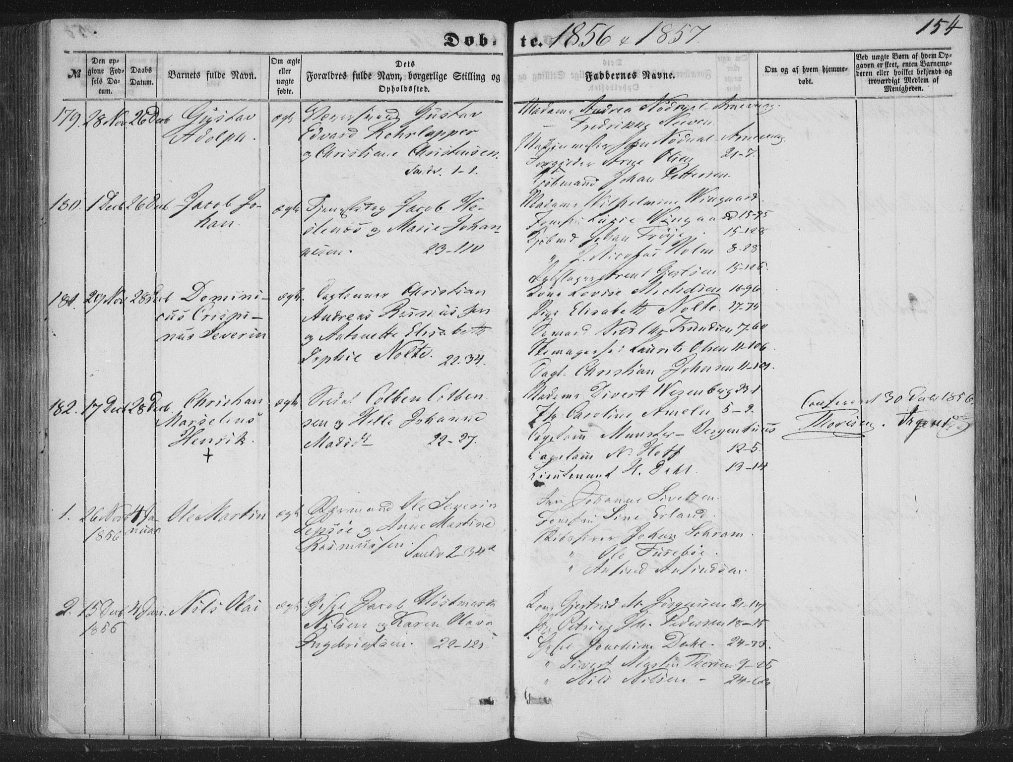 Korskirken sokneprestembete, SAB/A-76101/H/Haa/L0017: Parish register (official) no. B 3, 1851-1857, p. 154