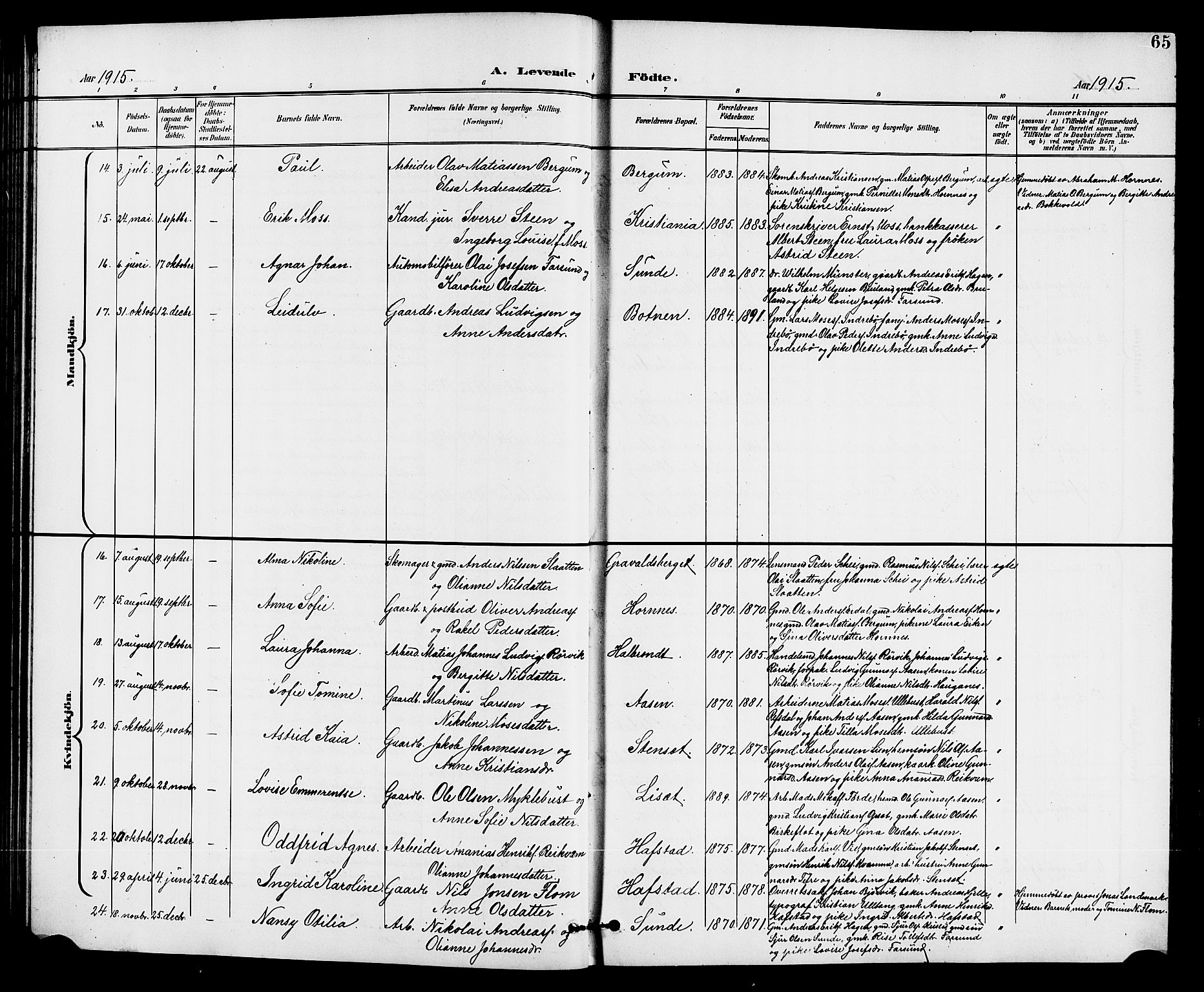 Førde sokneprestembete, AV/SAB-A-79901/H/Hab/Haba/L0003: Parish register (copy) no. A 3, 1899-1924, p. 65