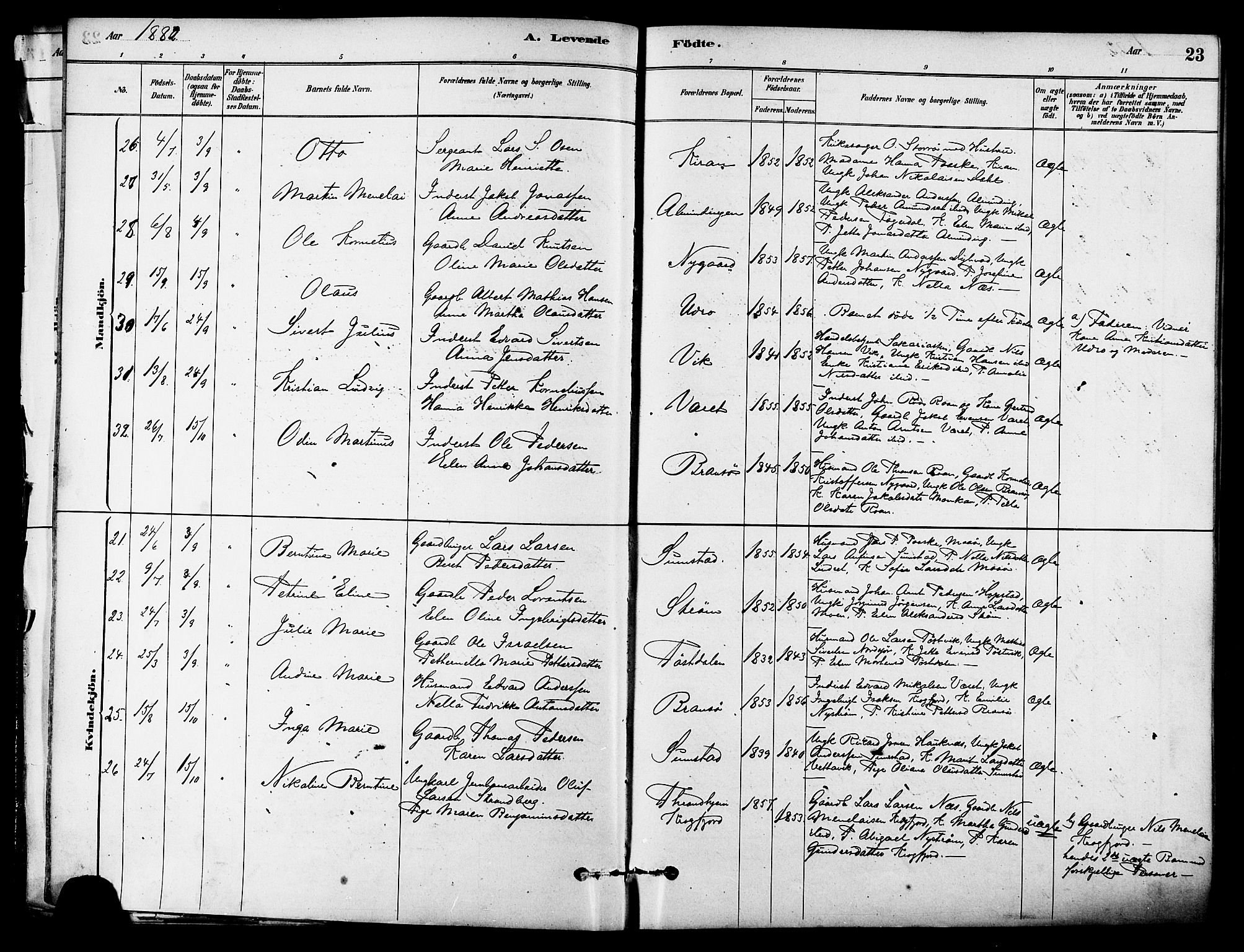 Ministerialprotokoller, klokkerbøker og fødselsregistre - Sør-Trøndelag, SAT/A-1456/657/L0707: Parish register (official) no. 657A08, 1879-1893, p. 23