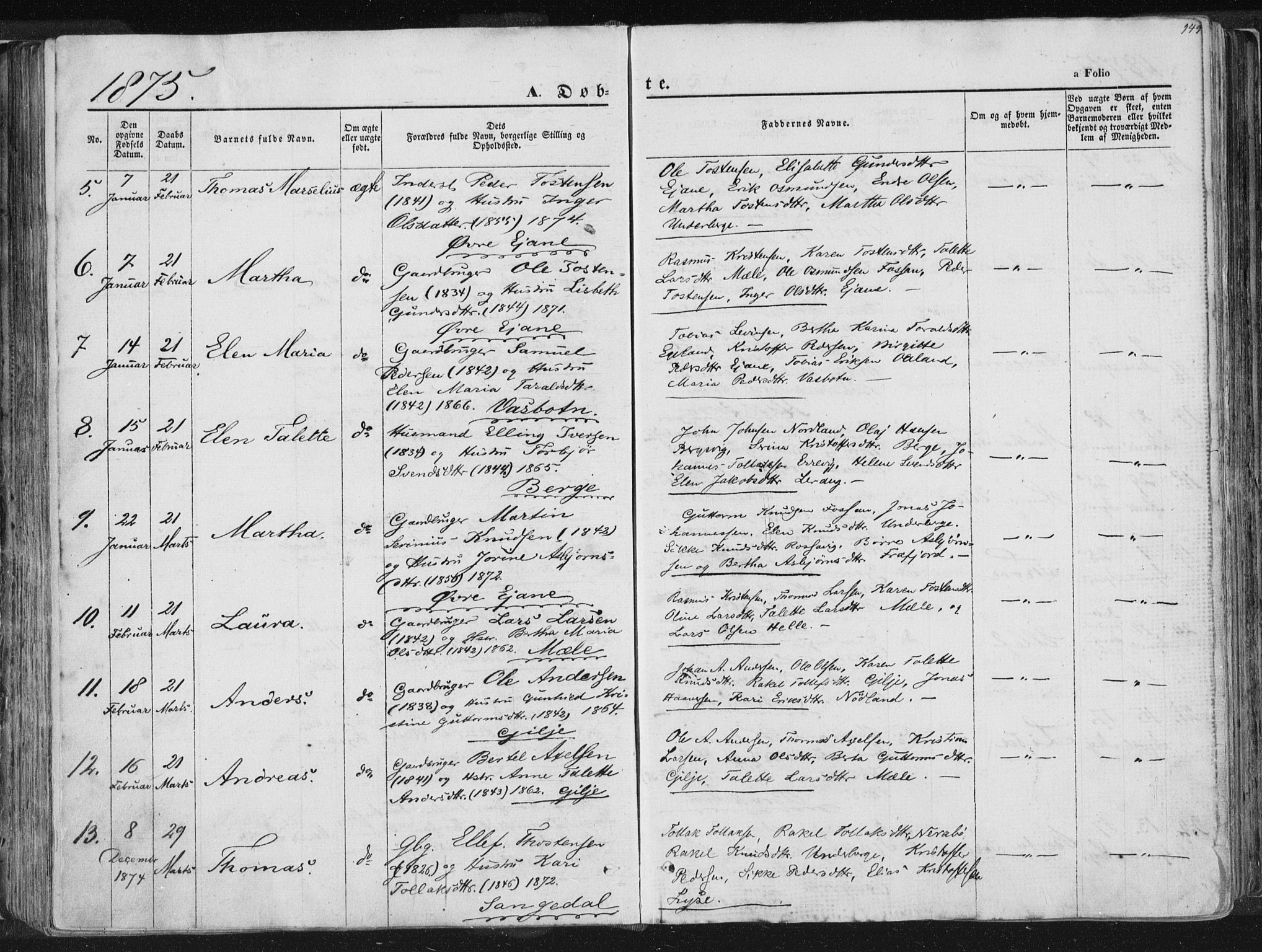 Høgsfjord sokneprestkontor, AV/SAST-A-101624/H/Ha/Haa/L0001: Parish register (official) no. A 1, 1854-1875, p. 149