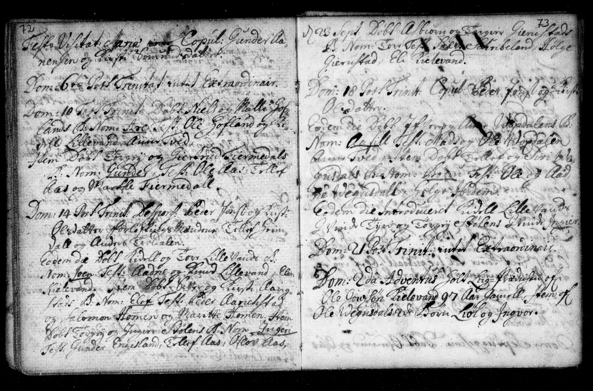 Herefoss sokneprestkontor, AV/SAK-1111-0019/F/Fa/Fab/L0001: Parish register (official) no. A 1, 1704-1779, p. 72-73