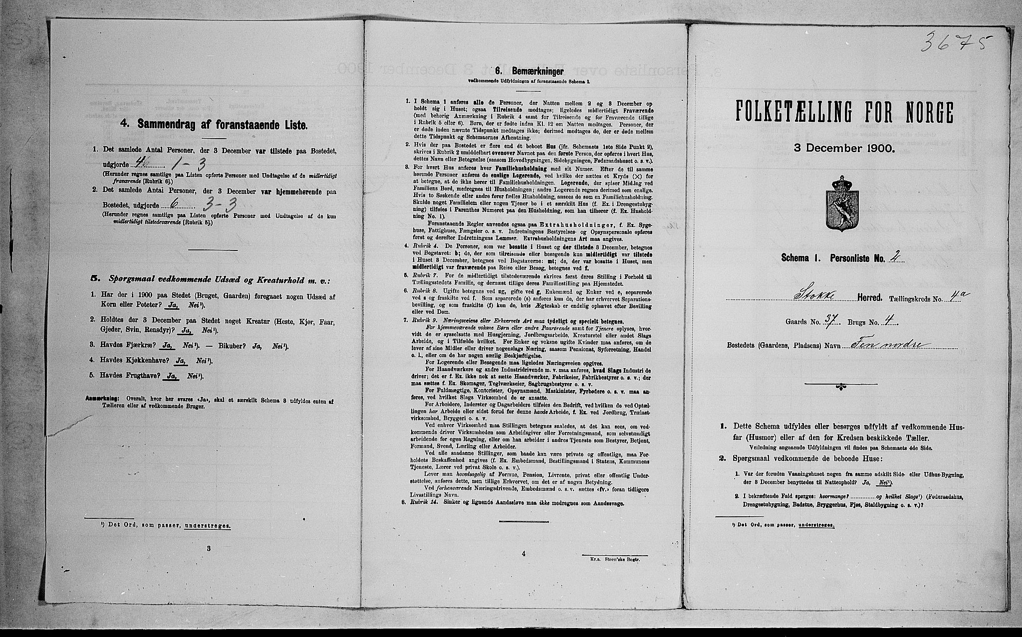 RA, 1900 census for Stokke, 1900, p. 806