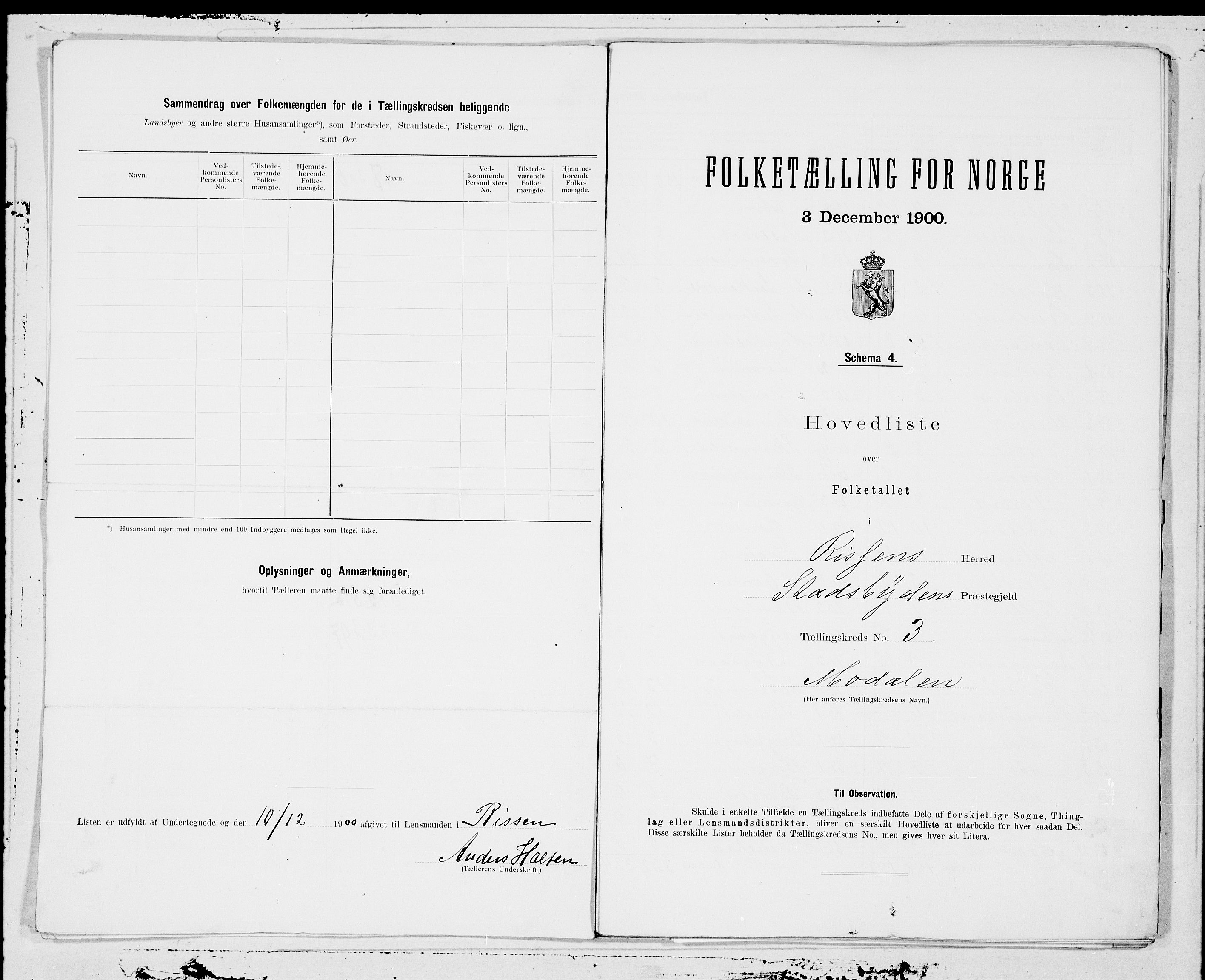 SAT, 1900 census for Rissa, 1900, p. 6