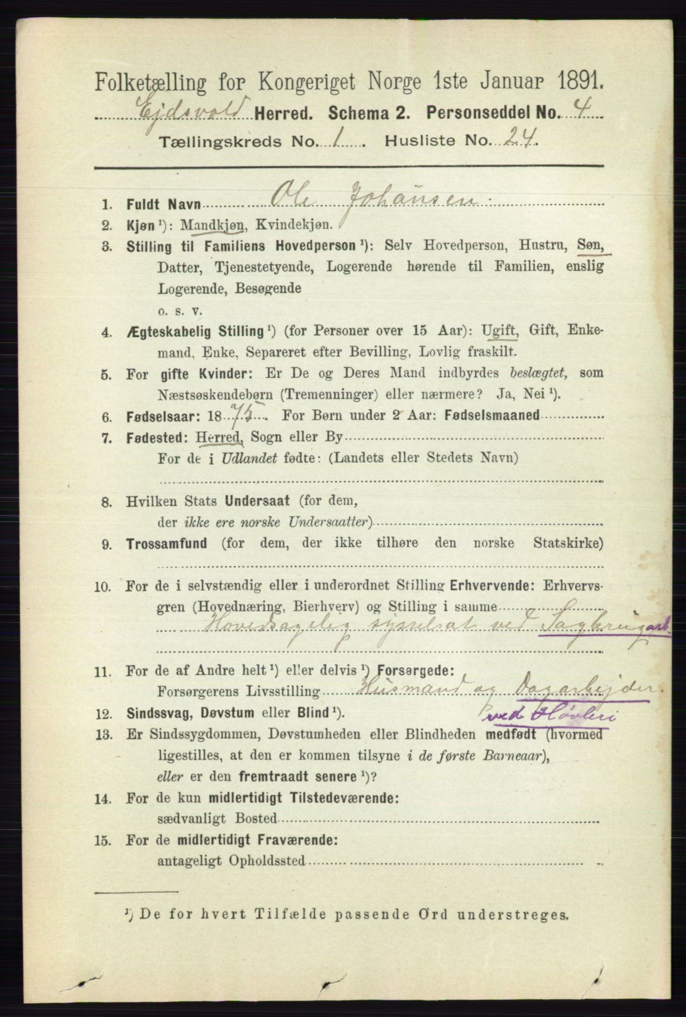 RA, 1891 census for 0237 Eidsvoll, 1891, p. 321
