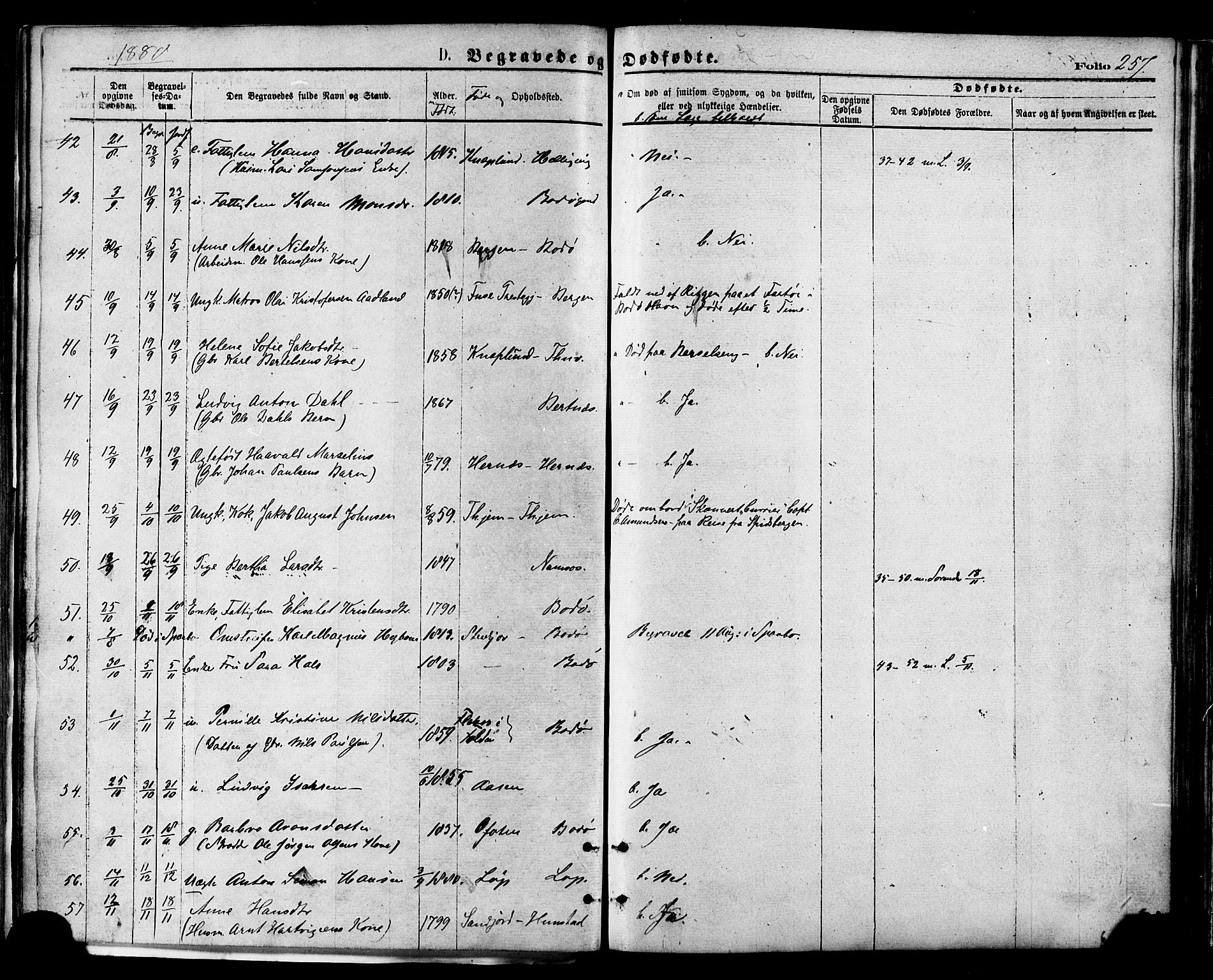 Ministerialprotokoller, klokkerbøker og fødselsregistre - Nordland, AV/SAT-A-1459/801/L0009: Parish register (official) no. 801A09, 1876-1883, p. 257