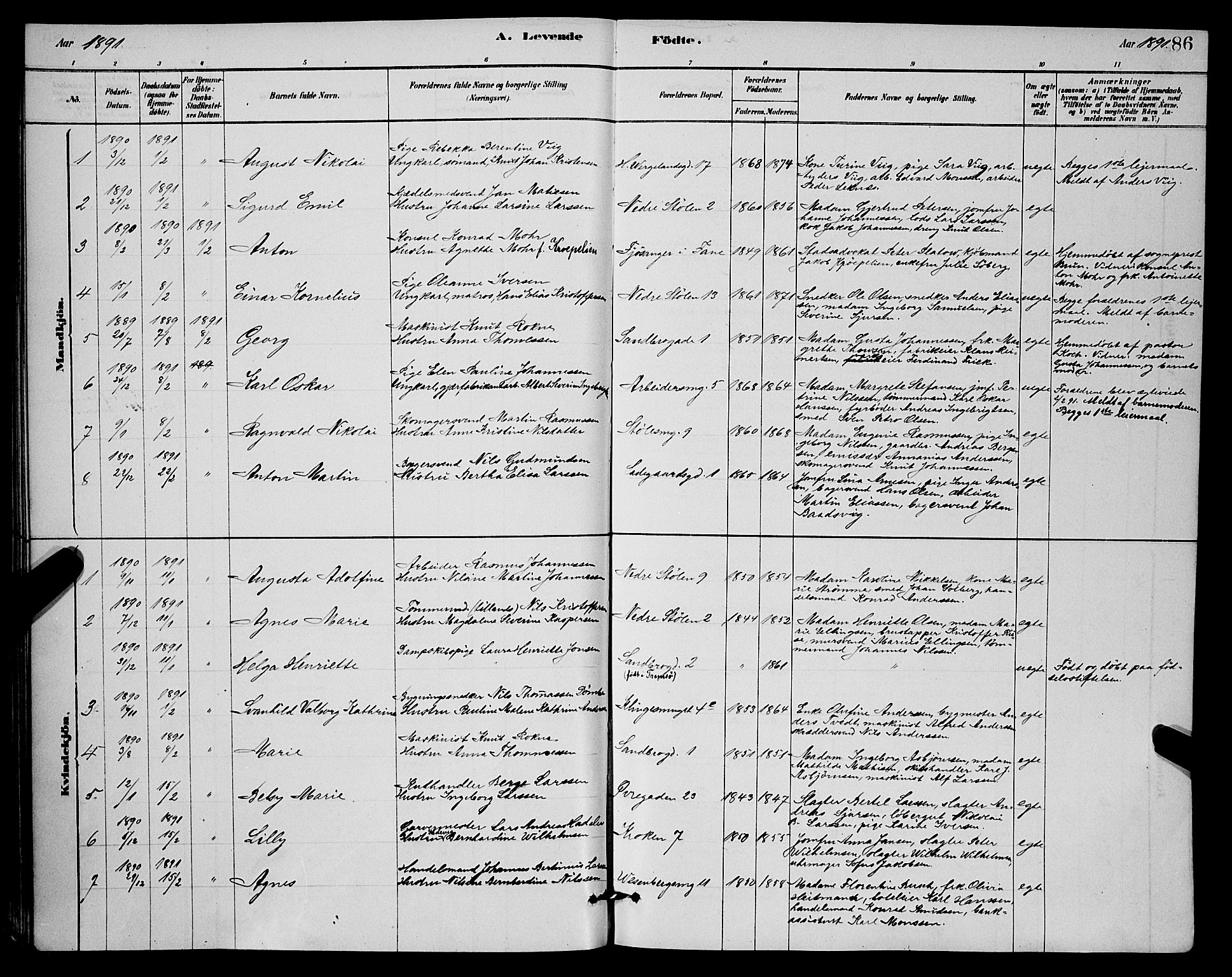 Mariakirken Sokneprestembete, SAB/A-76901/H/Hab/L0004: Parish register (copy) no. A 4, 1878-1892, p. 86